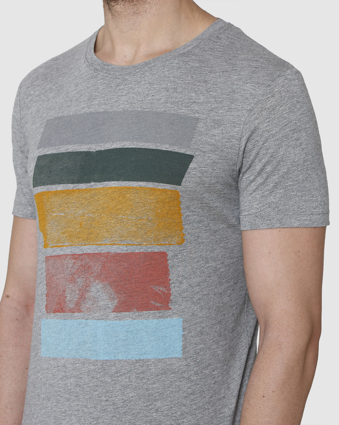 Grey Printed Crew Neck T-Shirt