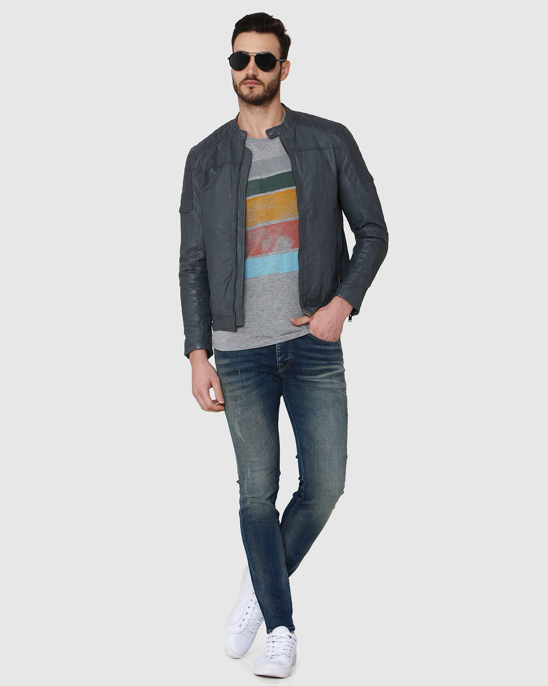Grey Printed Crew Neck T-Shirt