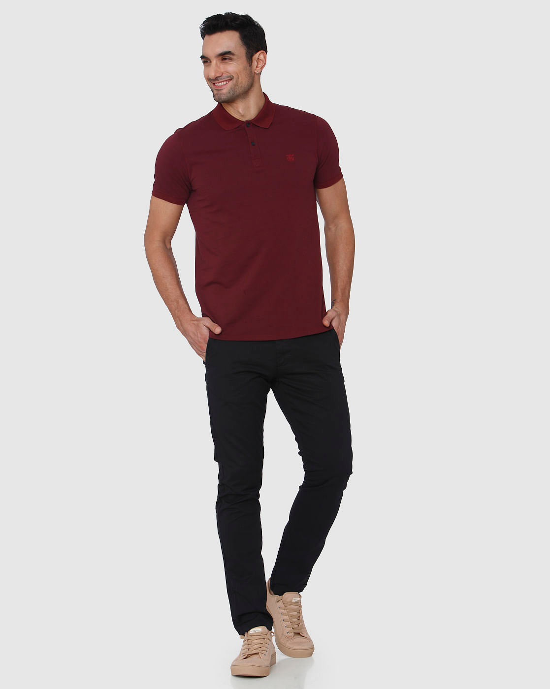 Burgundy Polo Neck T-Shirt