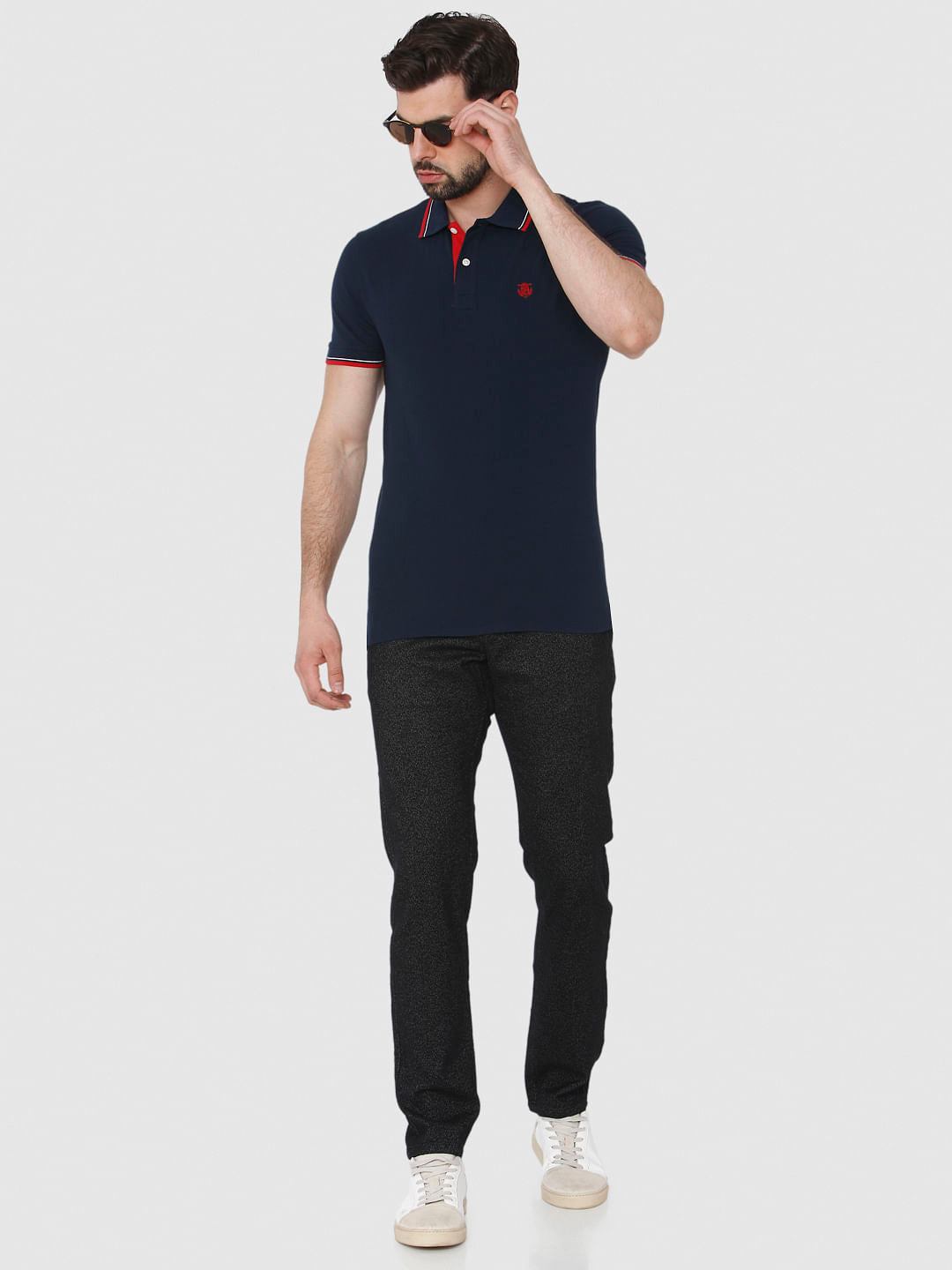 Navy Blue Contrast Tipping Polo T-Shirt
