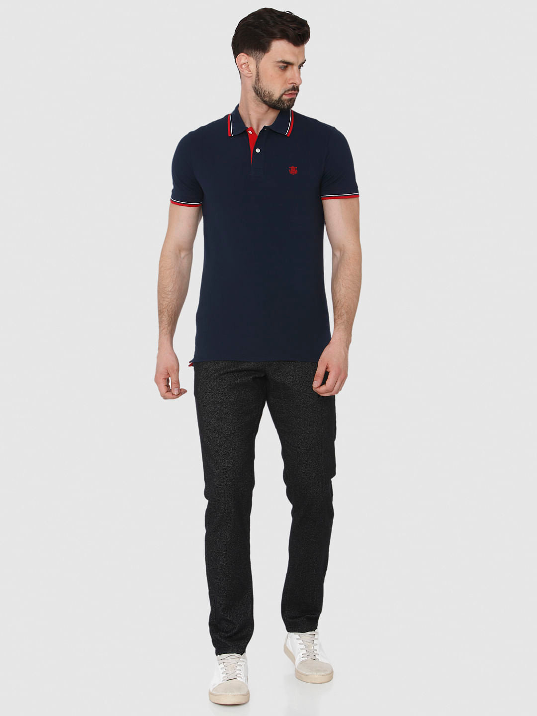 Navy Blue Contrast Tipping Polo T-Shirt