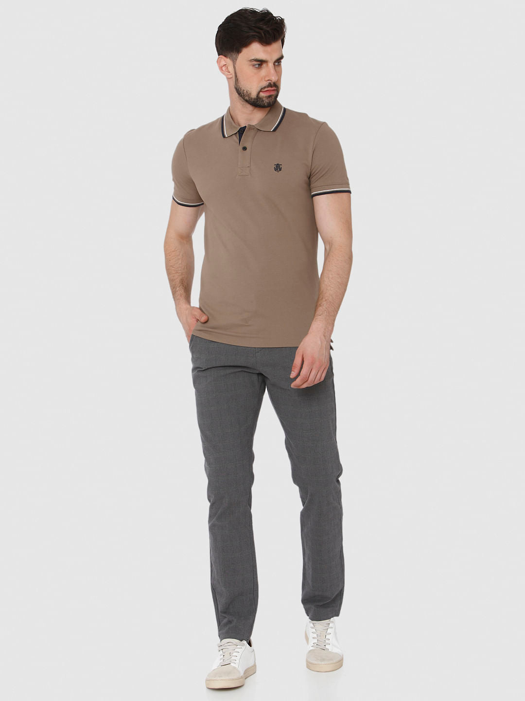 Brown Contrast Tipping Polo T-Shirt