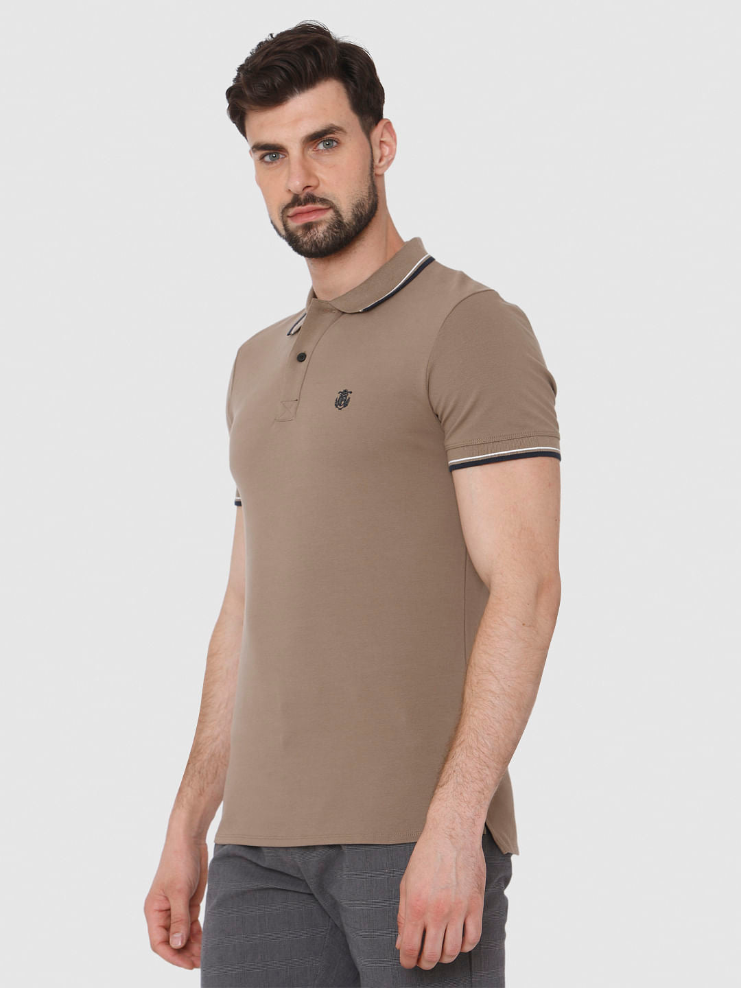 Brown Contrast Tipping Polo T-Shirt