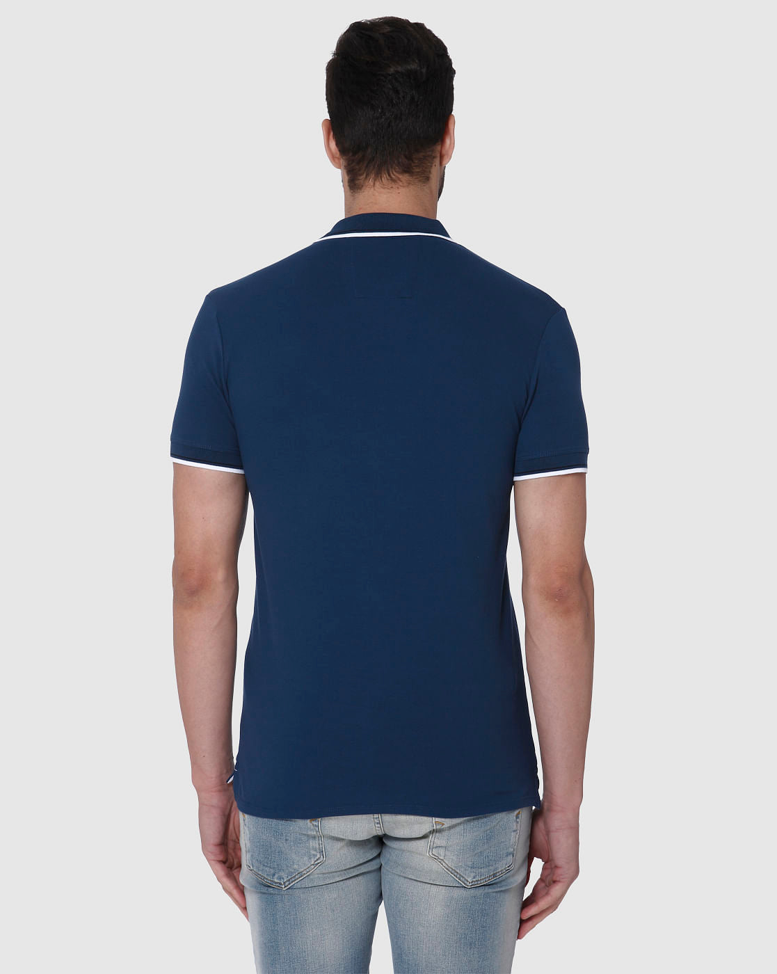 Blue Contrast Tipping Polo Neck T-Shirt
