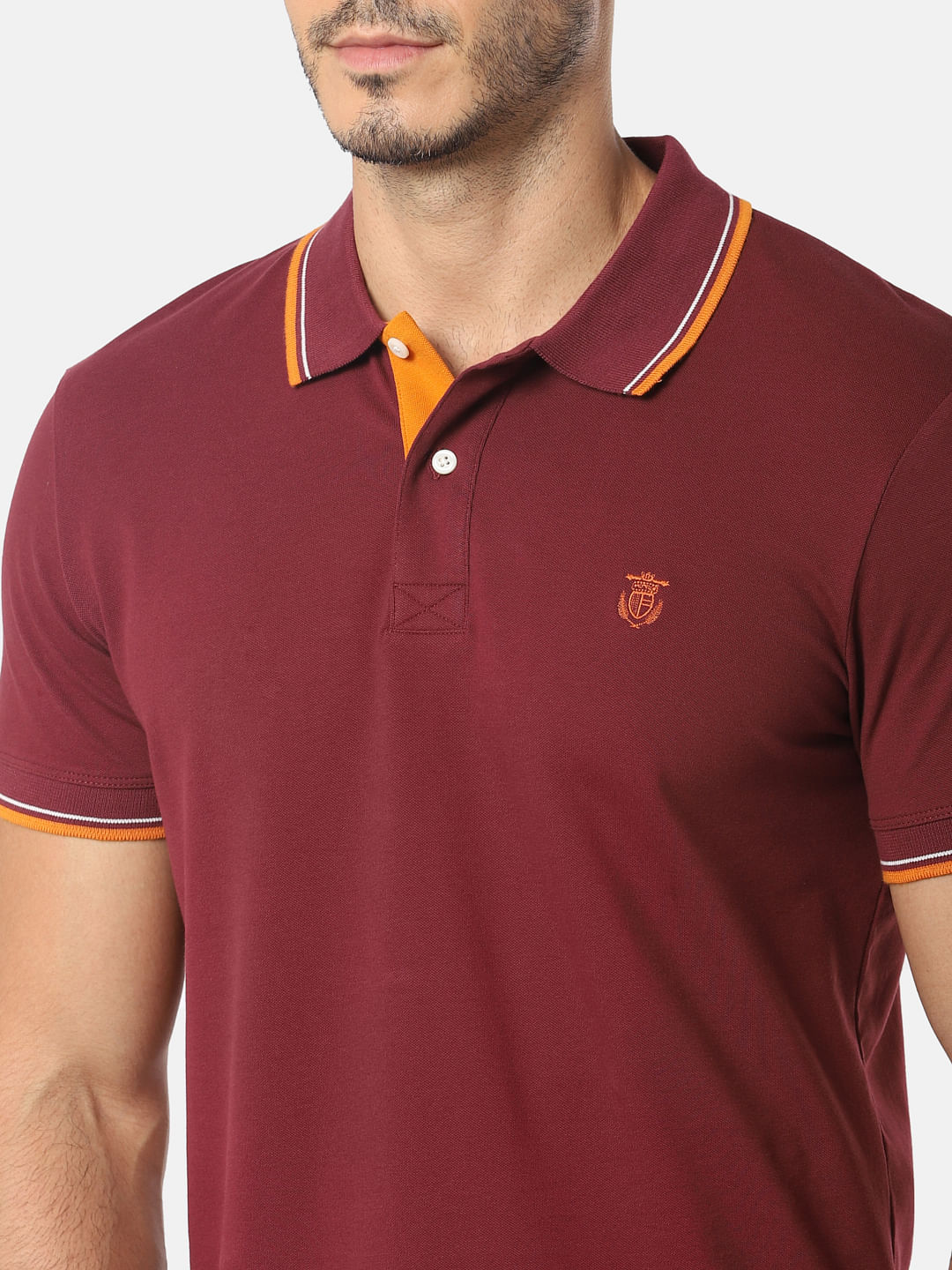 Maroon With Contrast Collar Polo T-Shirt