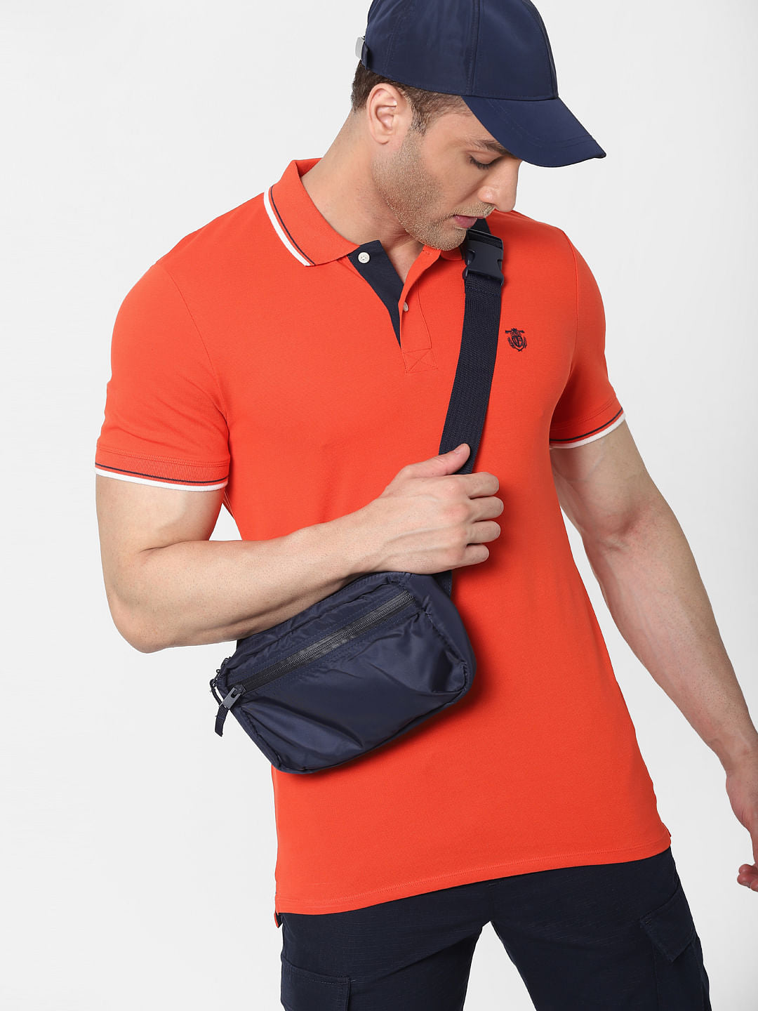 Orange Contrast Tipping Polo Neck T-Shirt