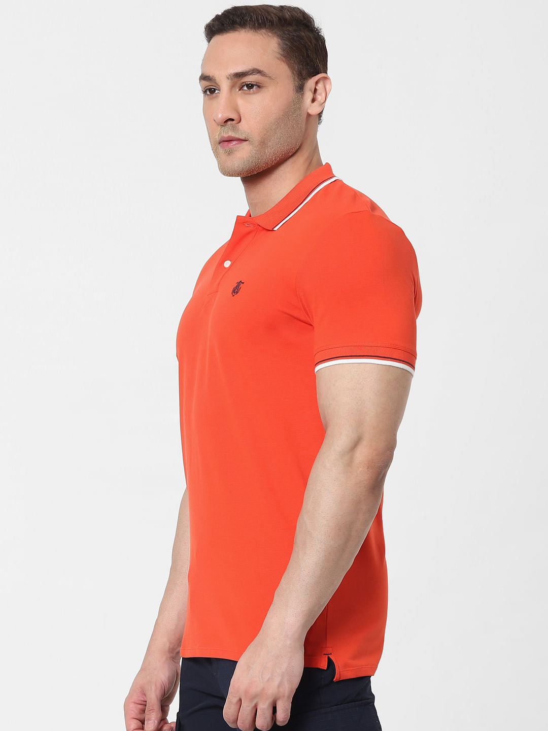 Orange Contrast Tipping Polo Neck T-Shirt