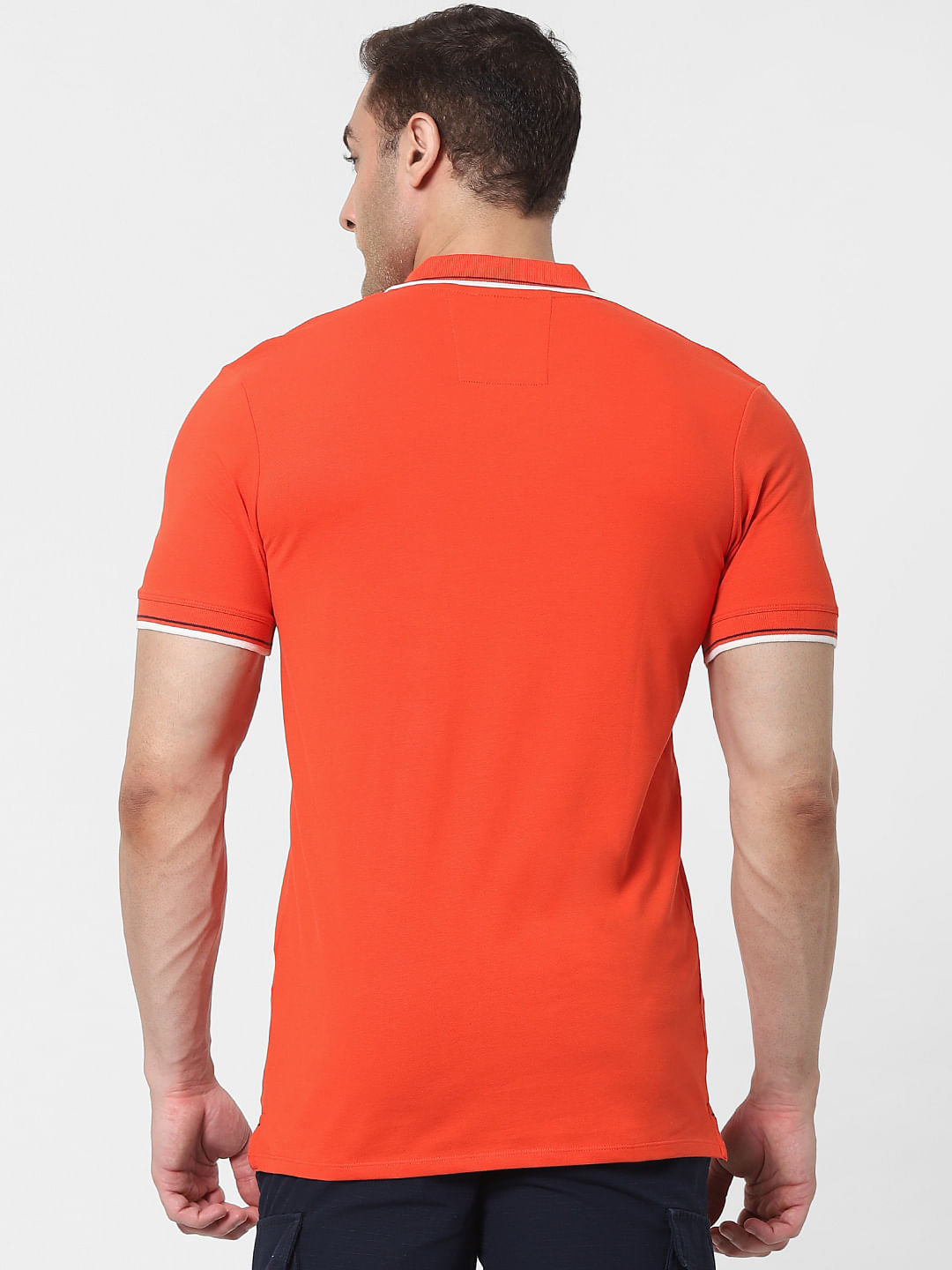 Orange Contrast Tipping Polo Neck T-Shirt