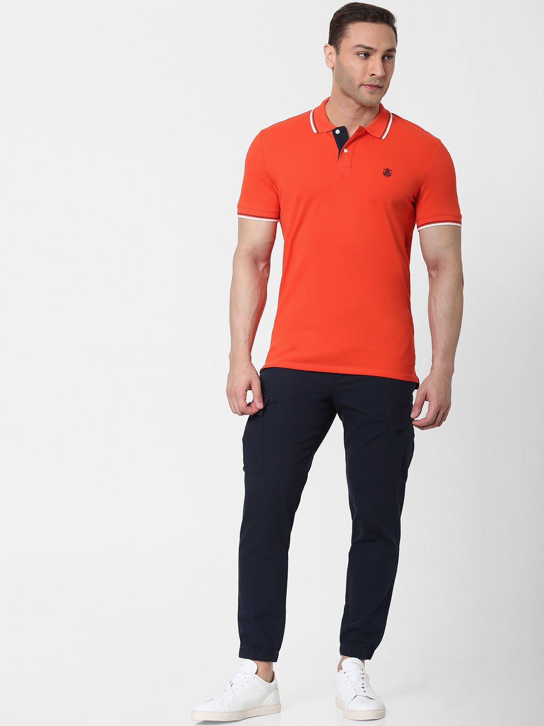 Orange Contrast Tipping Polo Neck T-Shirt