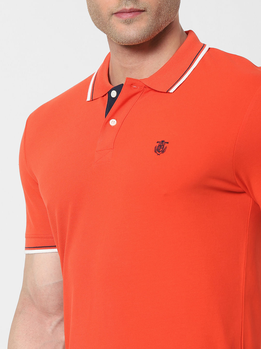 Orange Contrast Tipping Polo Neck T-Shirt
