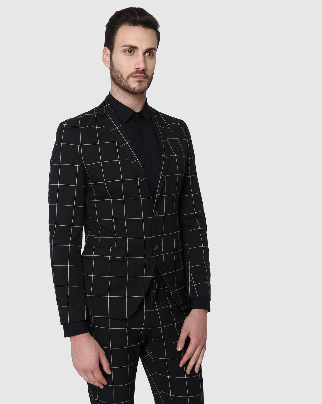 Black Check Slim Fit Formal Blazer