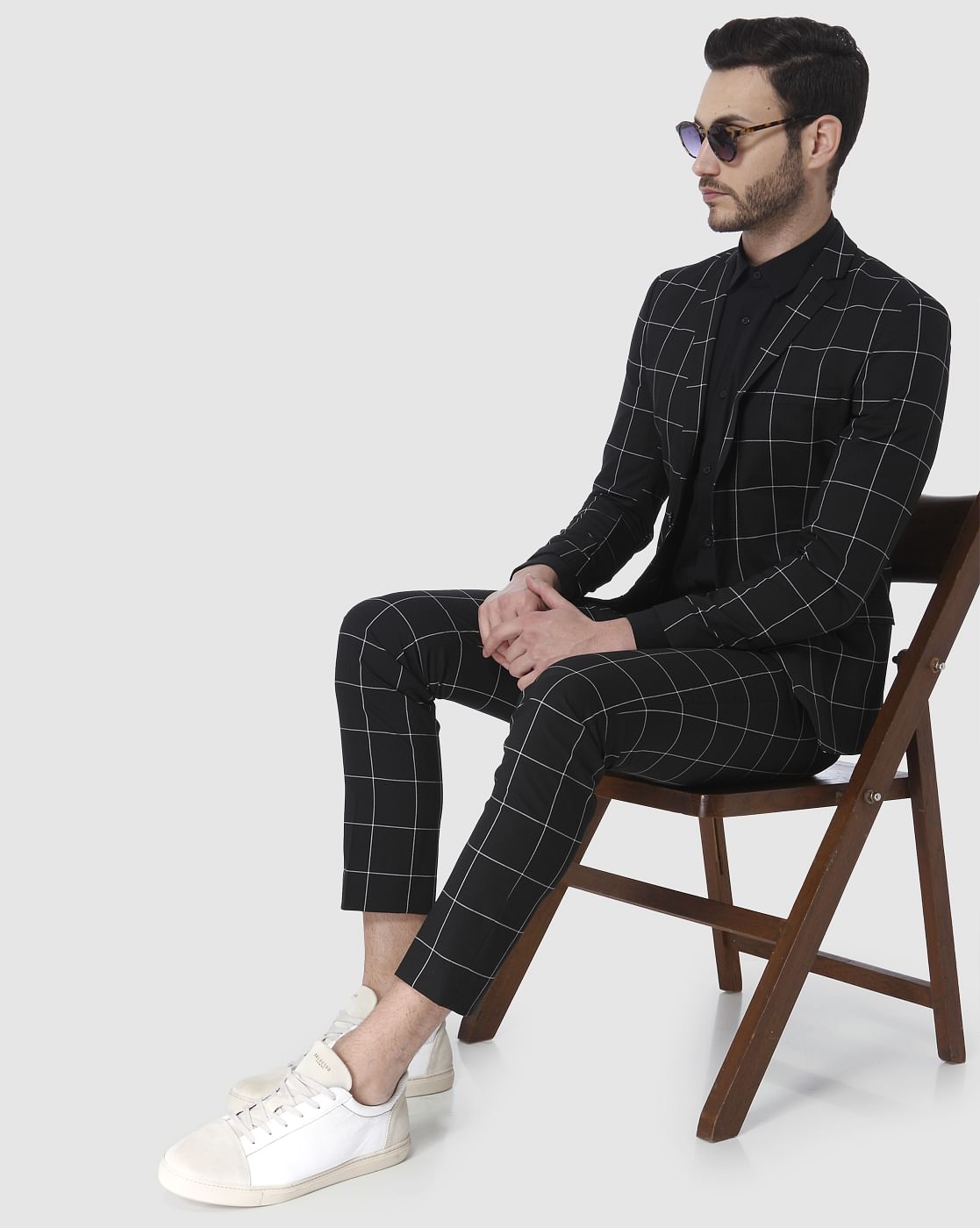 Black Check Slim Fit Formal Blazer