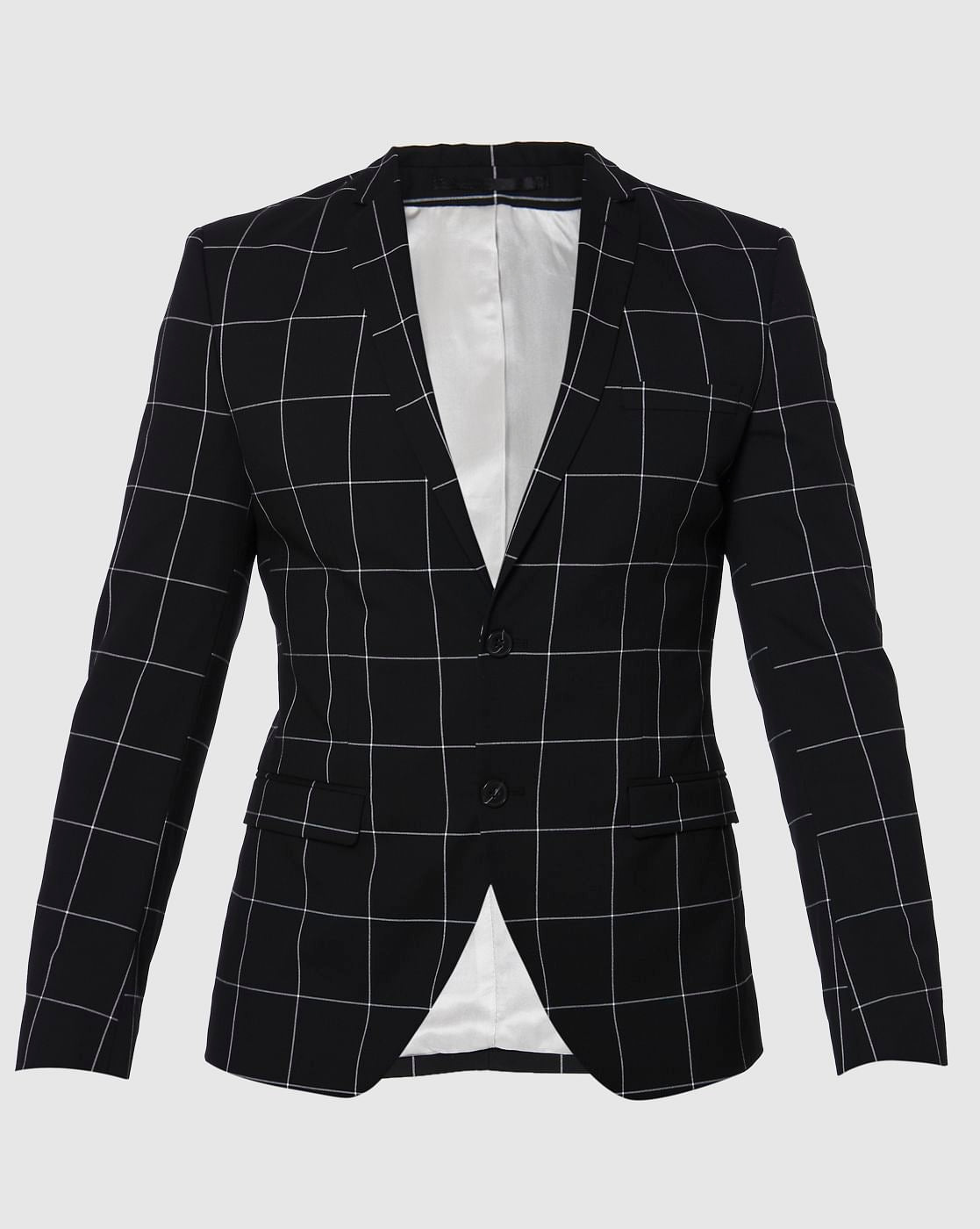 Black Check Slim Fit Formal Blazer