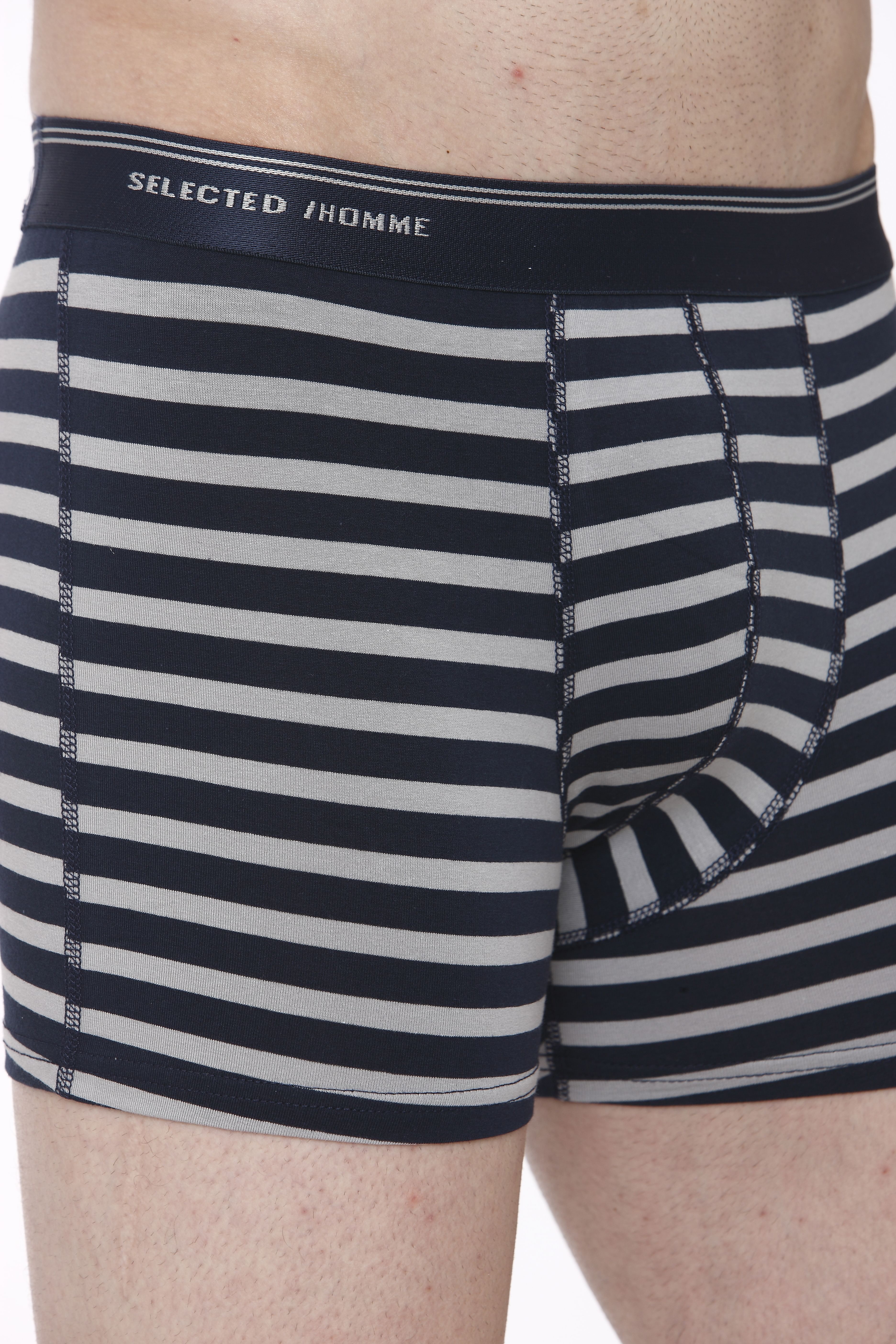 Navy Blue Striped Trunks