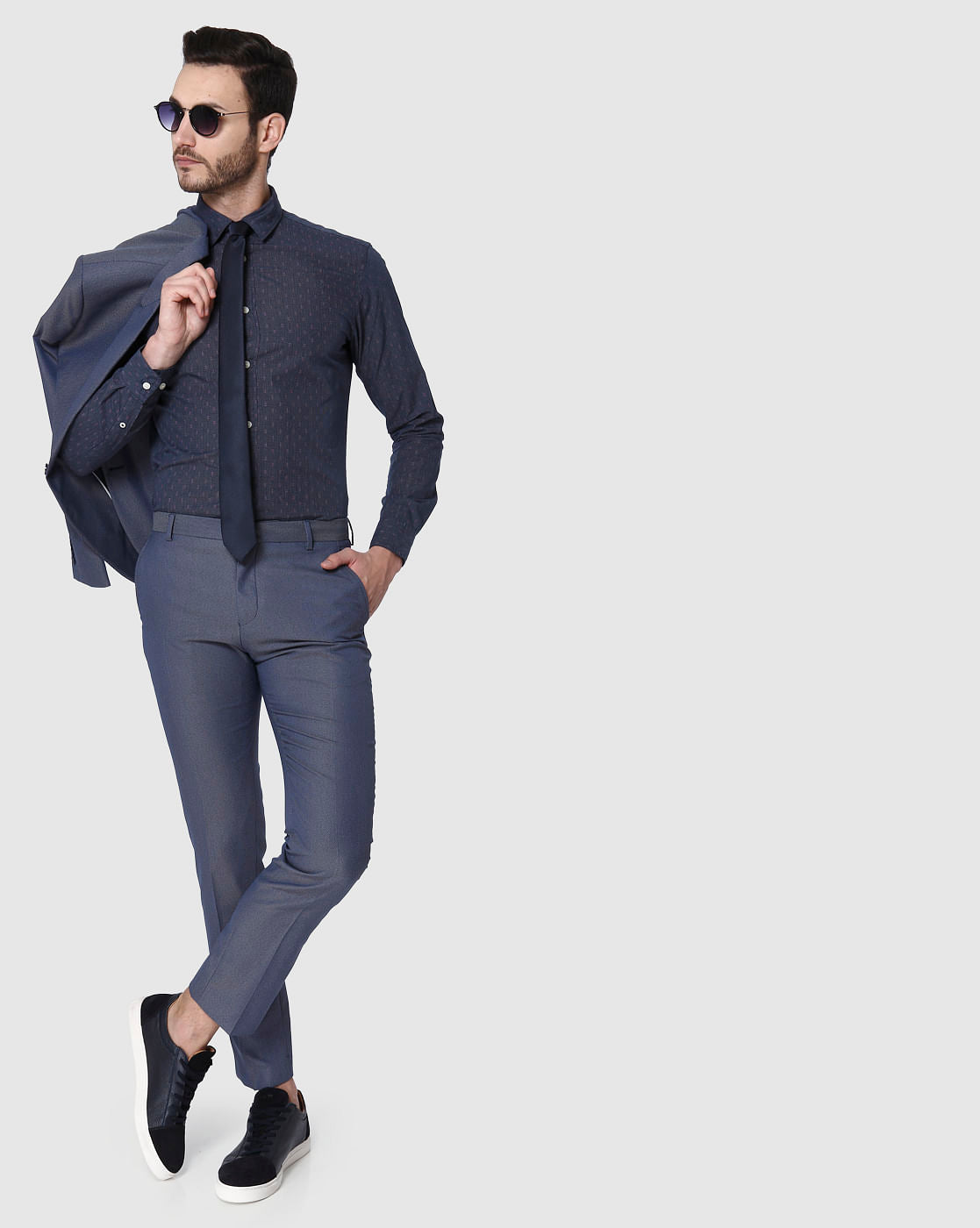 Blue Formal Slim Fit Trousers