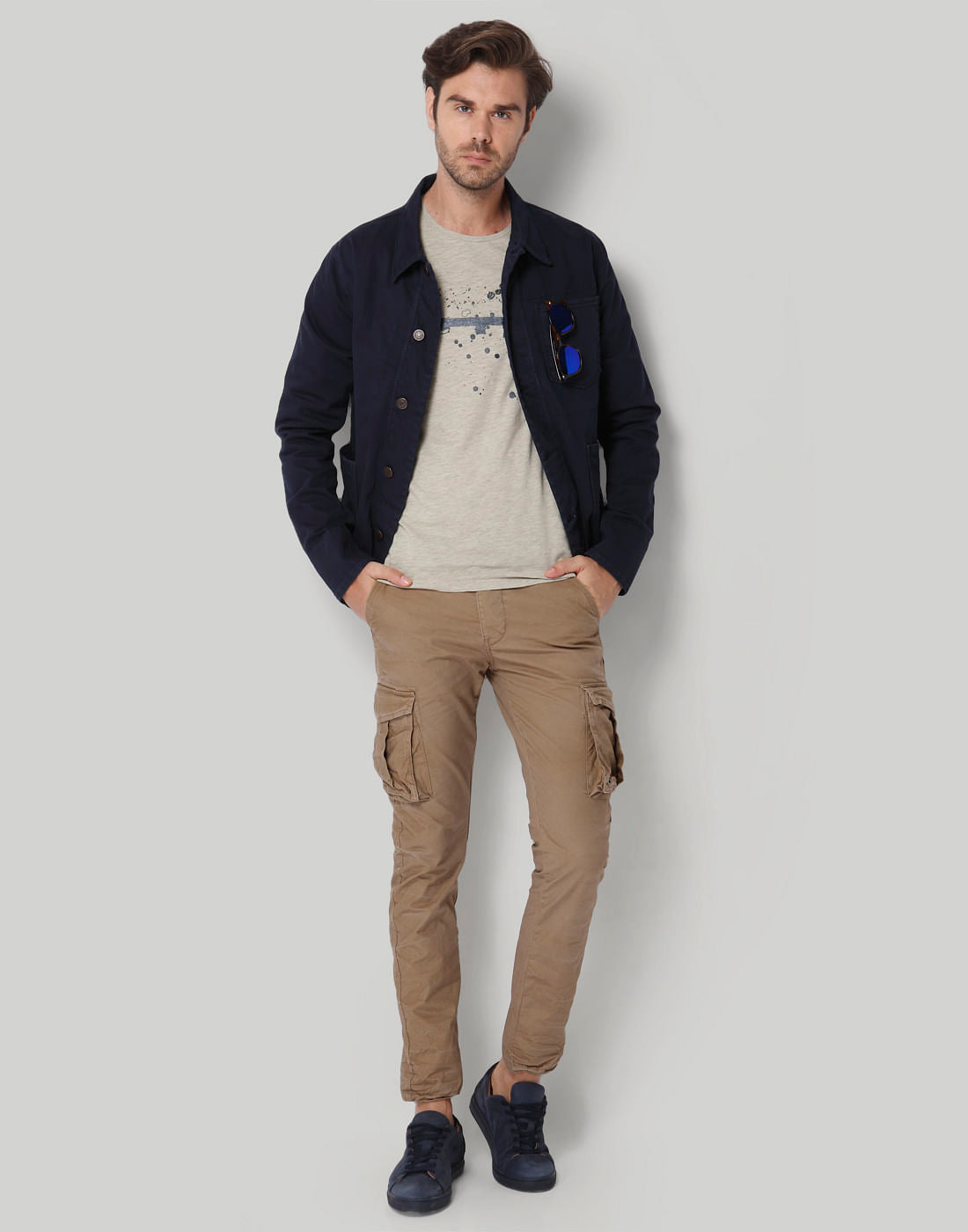 Beige Printed Crew Neck T-Shirt
