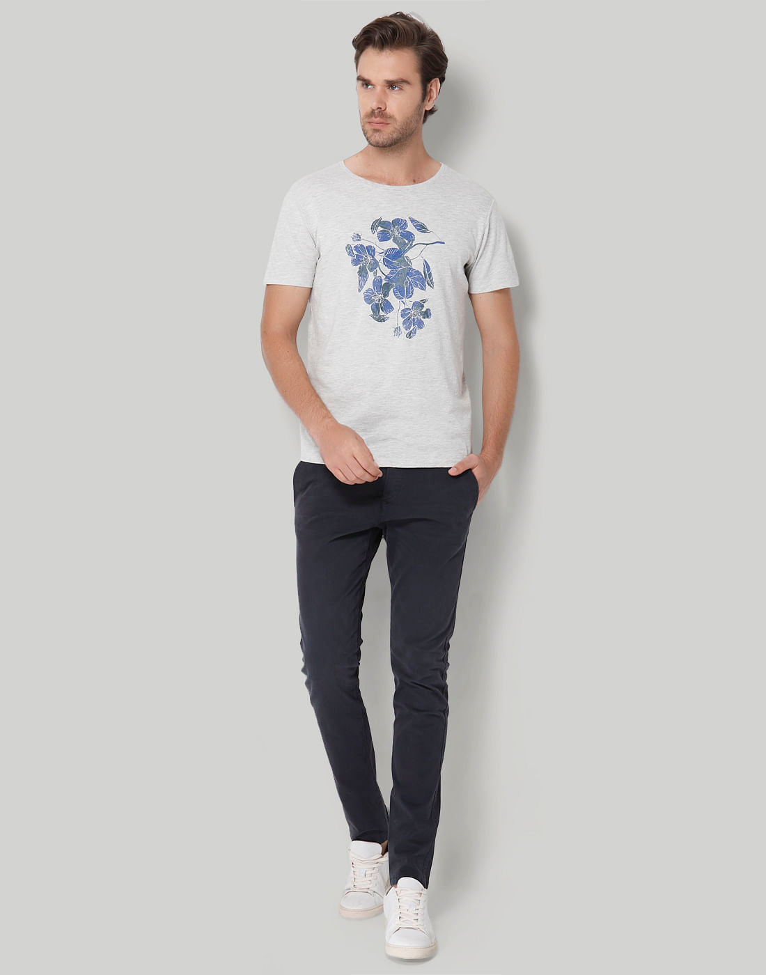 White Floral Print Crew Neck T-Shirt
