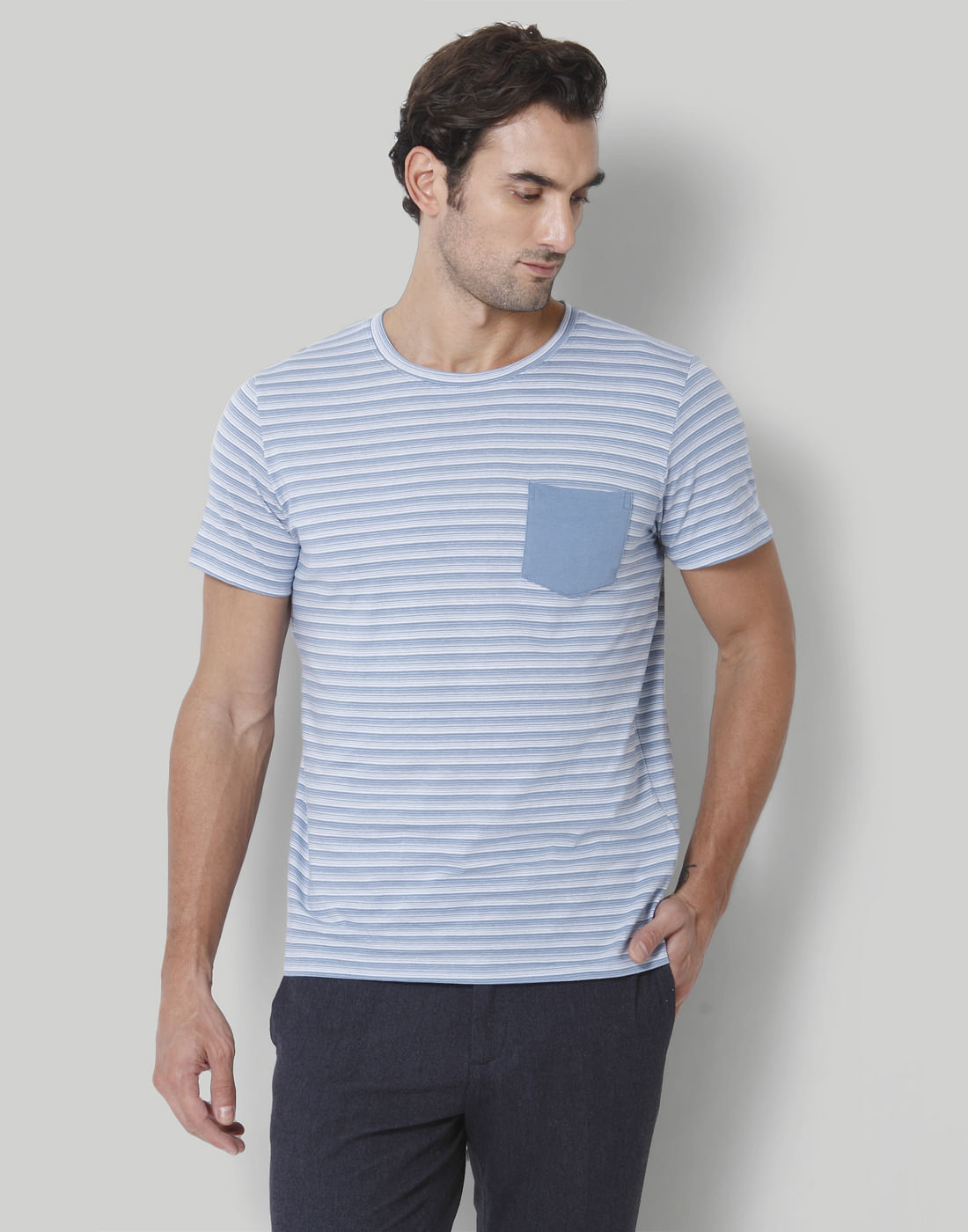 Blue Striped Crew Neck T-Shirt