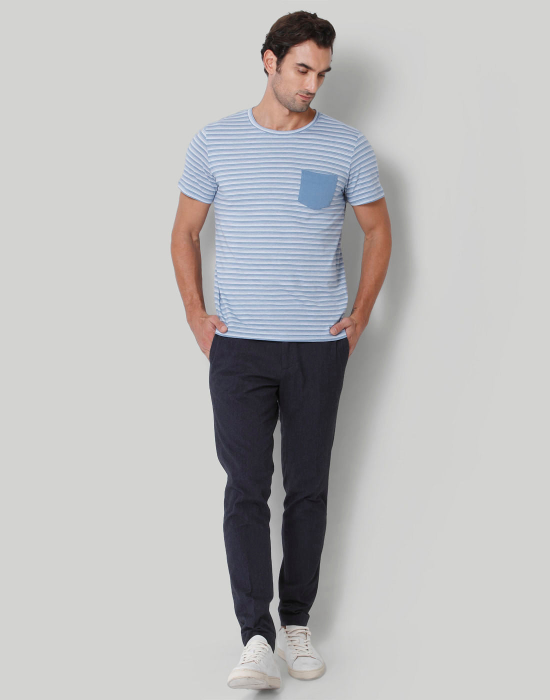Blue Striped Crew Neck T-Shirt
