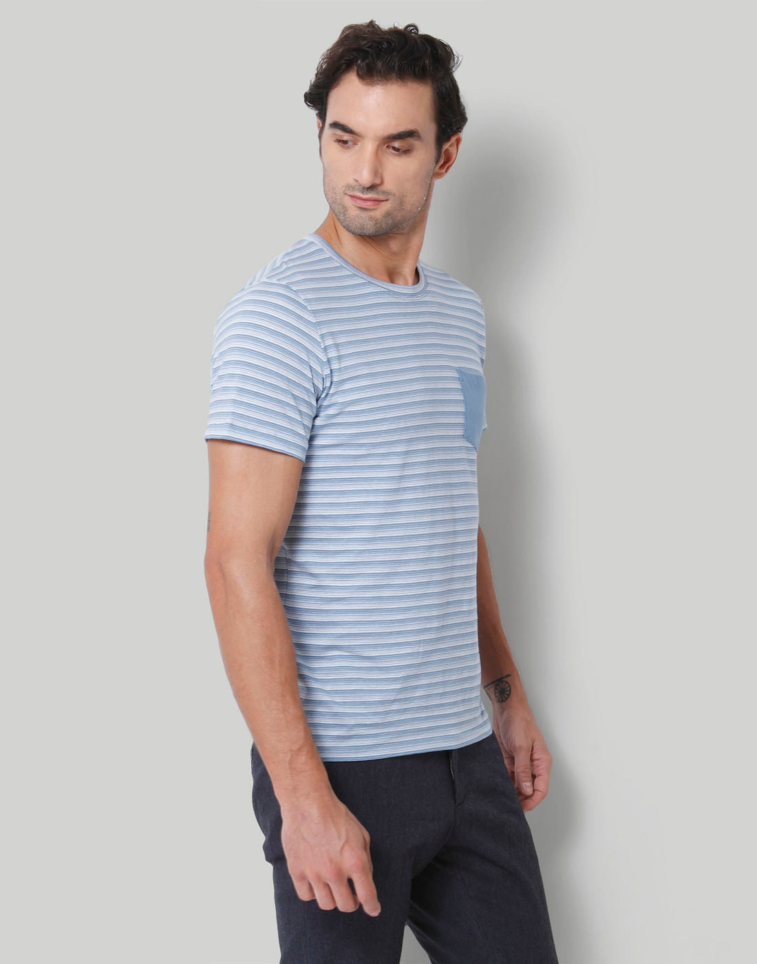 Blue Striped Crew Neck T-Shirt