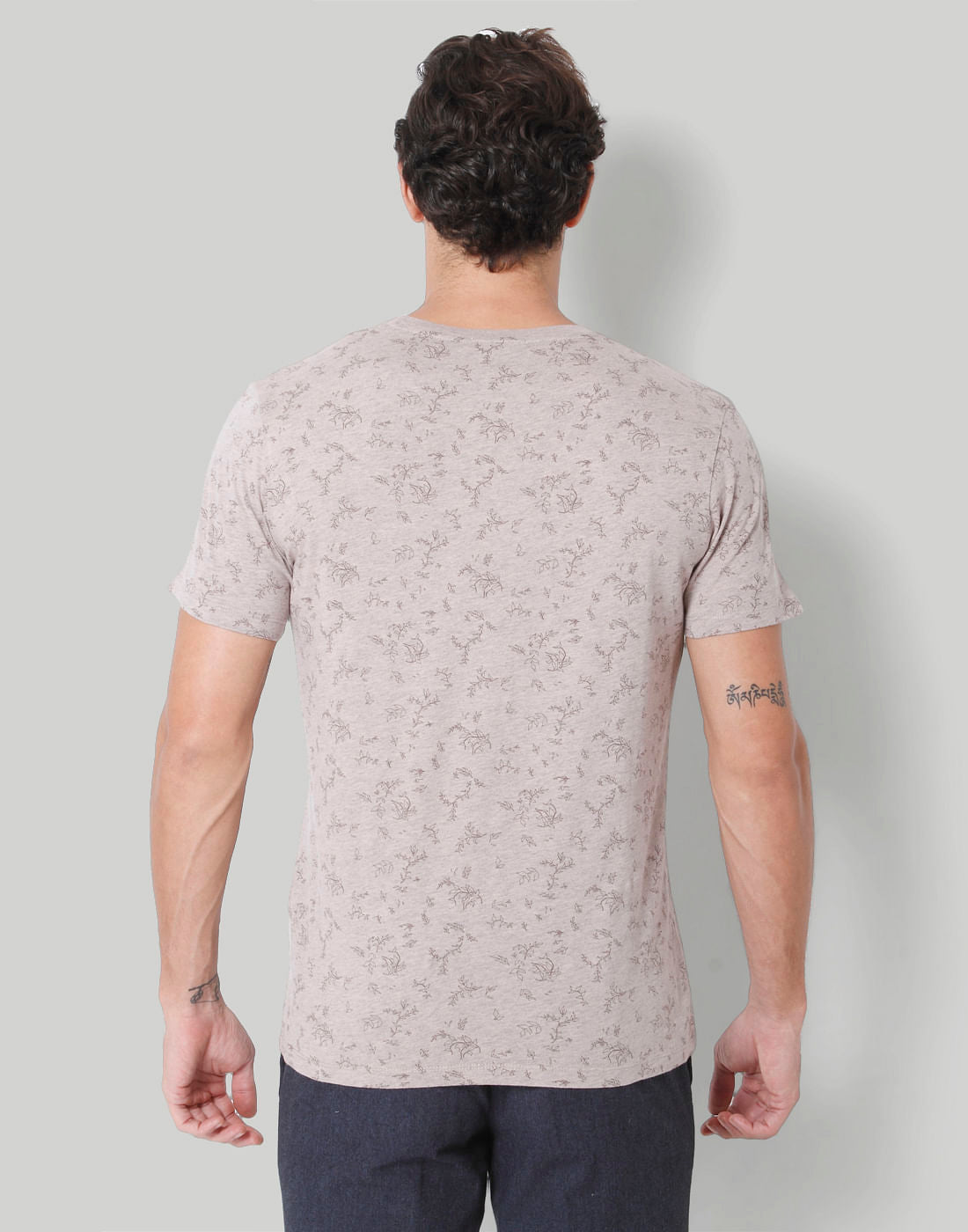 Brown Floral Print Crew Neck T-Shirt