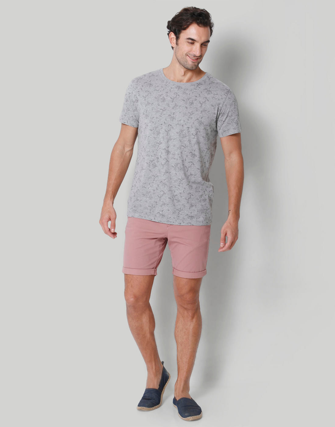 Grey Floral Print Crew Neck T-Shirt