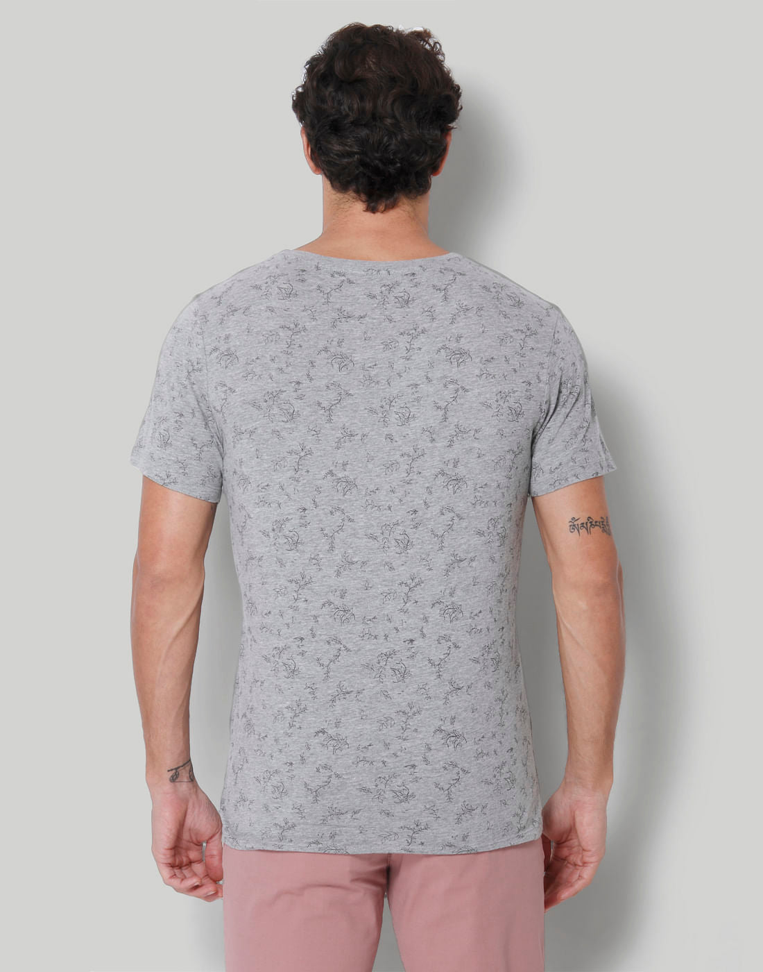 Grey Floral Print Crew Neck T-Shirt