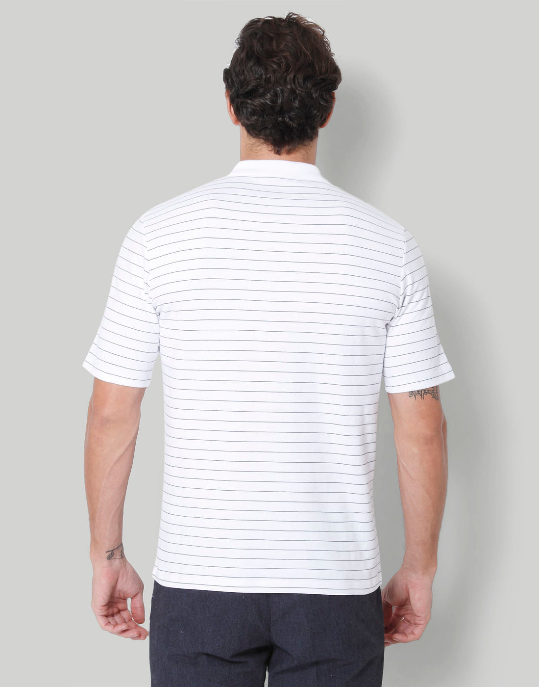 White Striped Polo Neck T-Shirt
