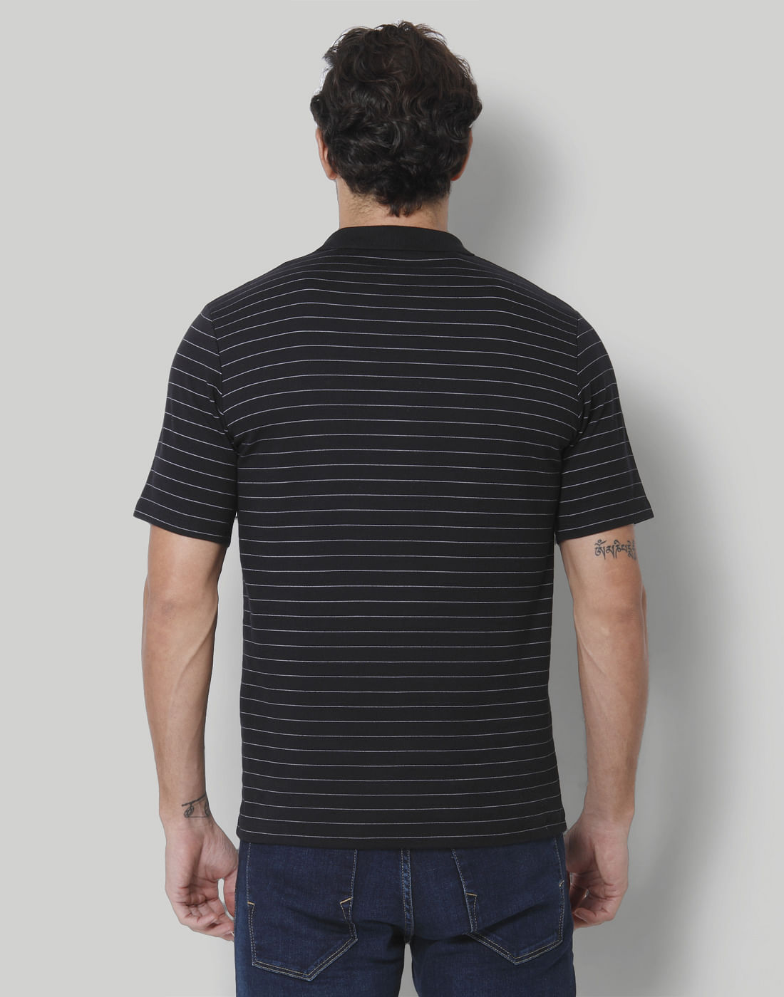 Black Striped Polo Neck T-Shirt