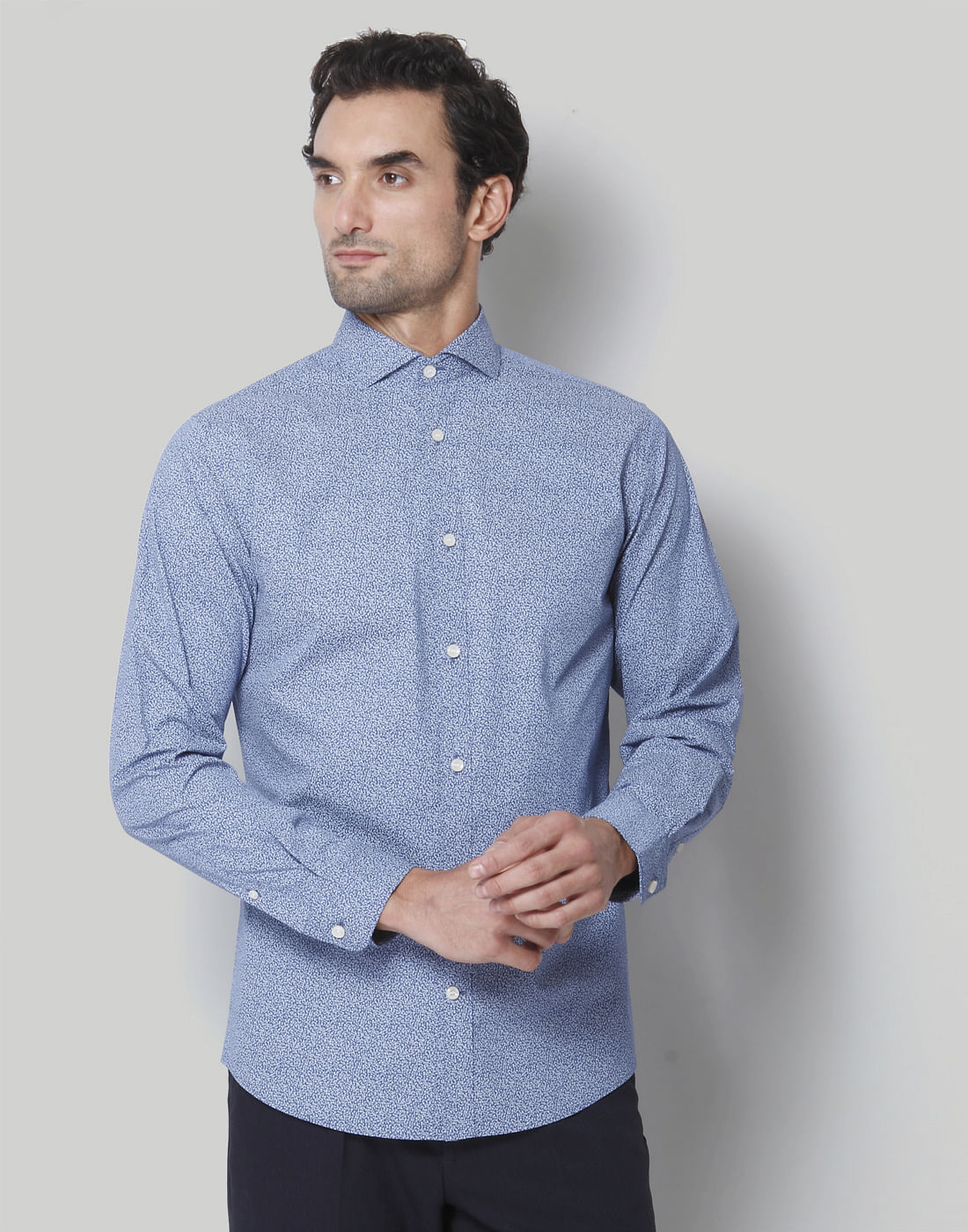 Blue Printed Full Sleeves Shirt