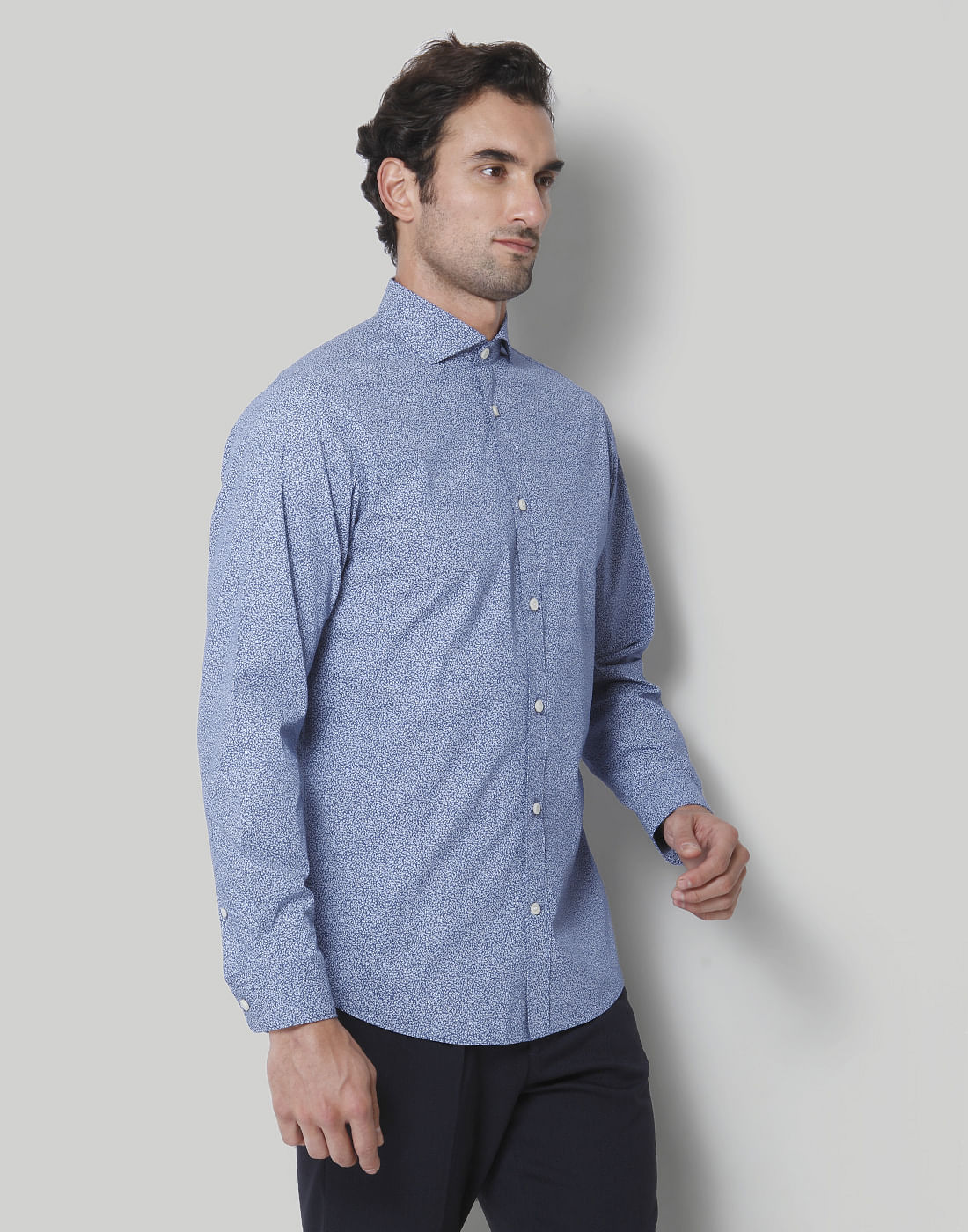 Blue Printed Full Sleeves Shirt