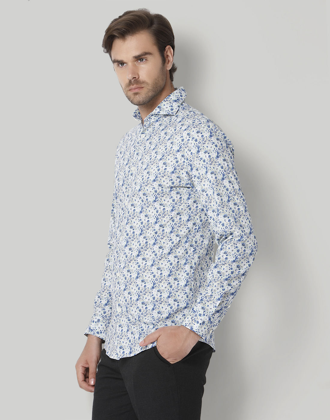 White Printed Full Sleeves Shirt