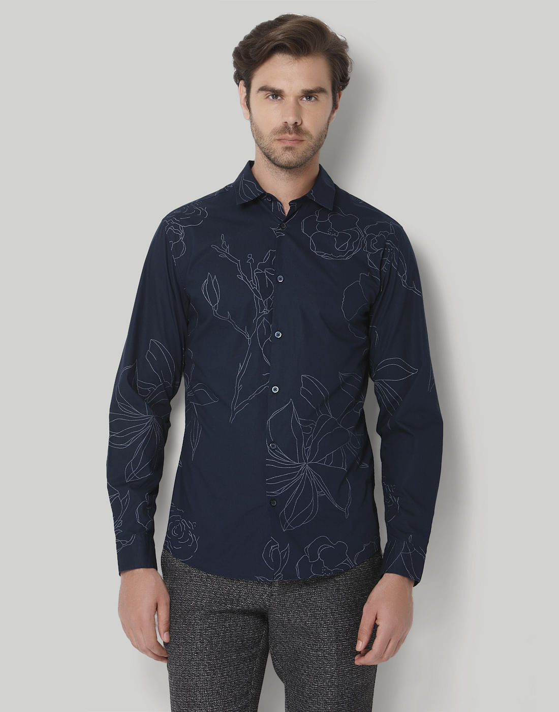 Blue Floral Print Full Sleeves Shirt
