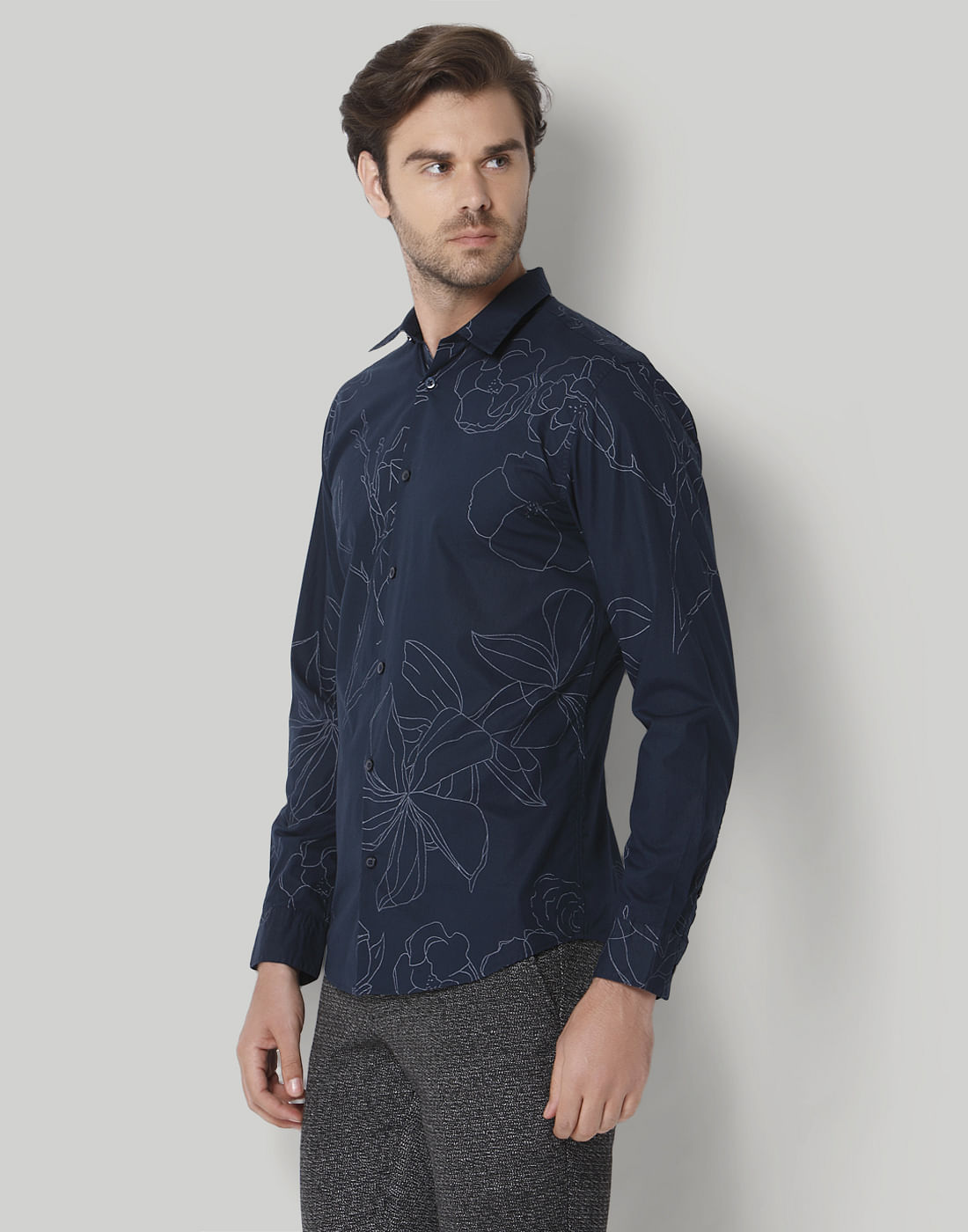 Blue Floral Print Full Sleeves Shirt