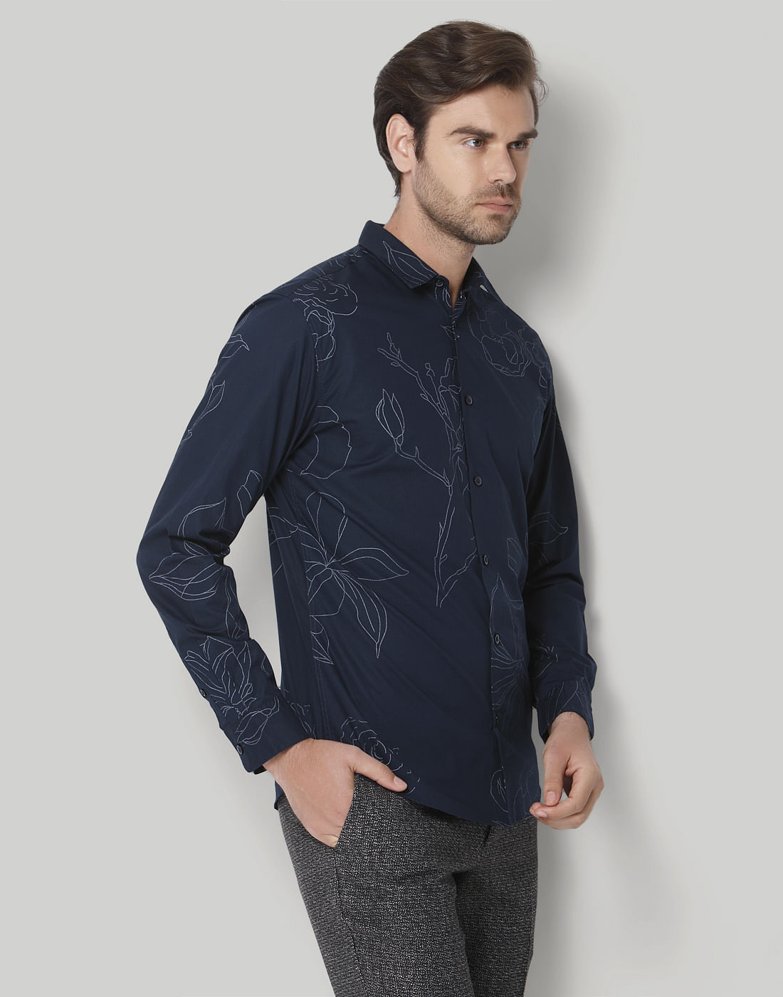 Blue Floral Print Full Sleeves Shirt
