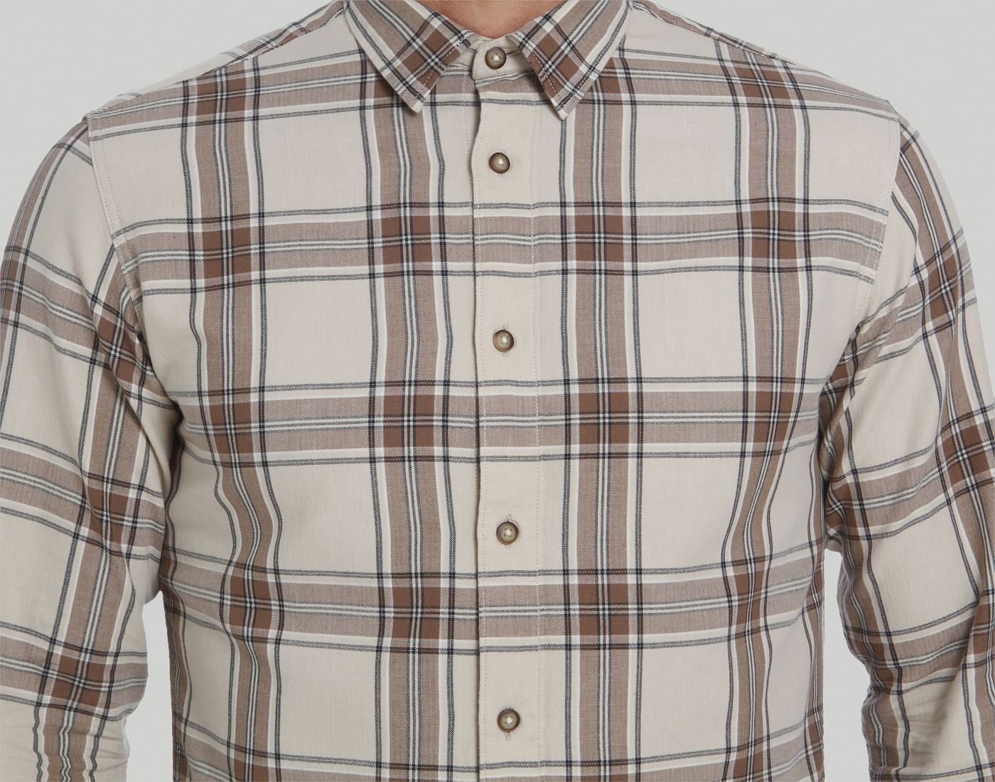 Cream Check Full Sleeves Shirt