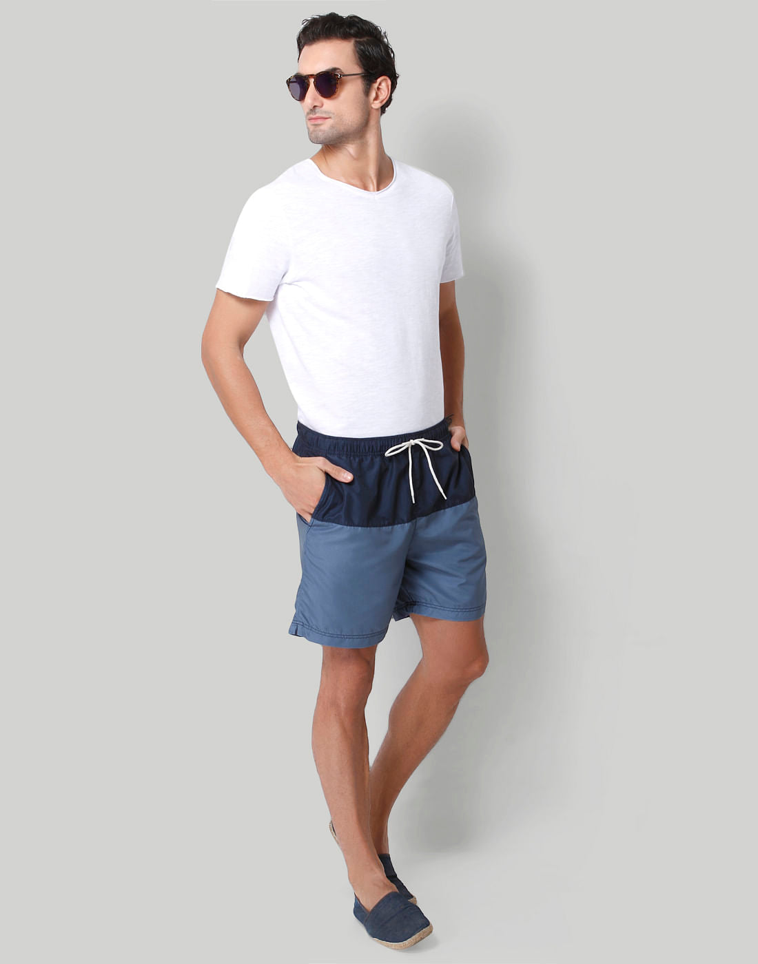 Dark Blue Colour Blocked Swimshorts