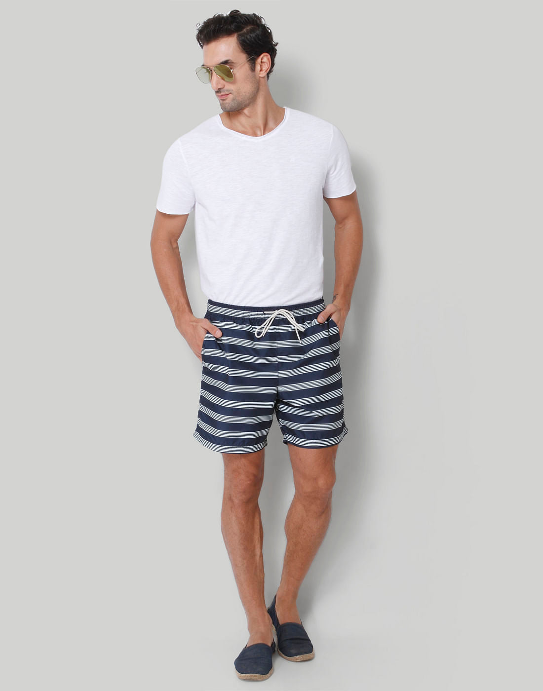 Dark Blue Striped Swimshorts