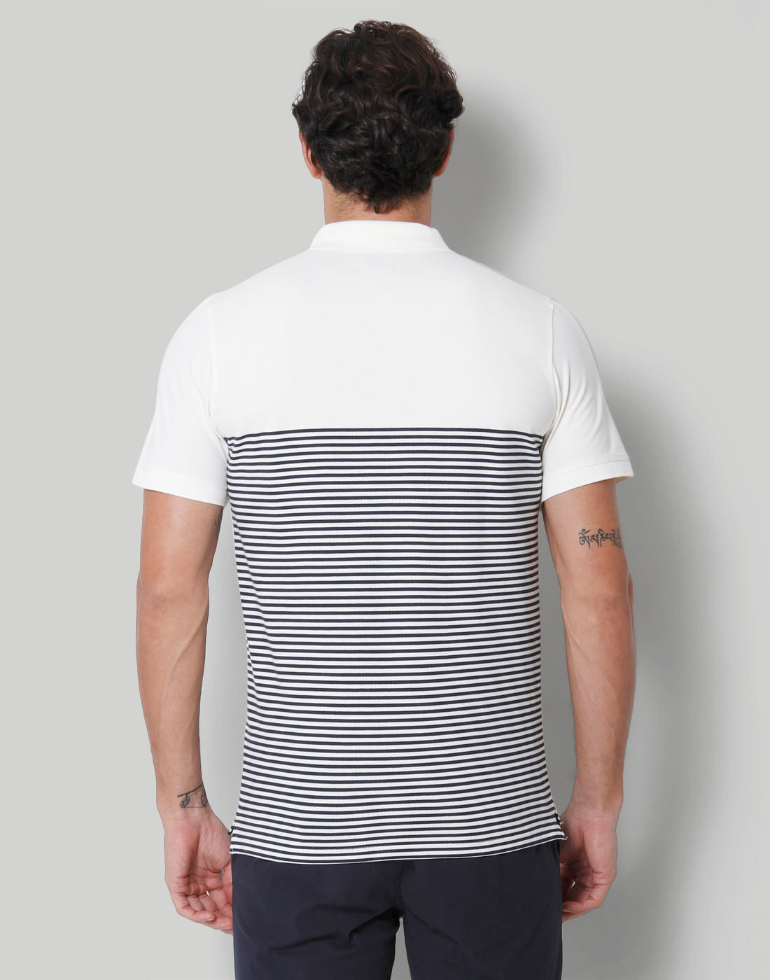 White Striped Polo Neck T-Shirt