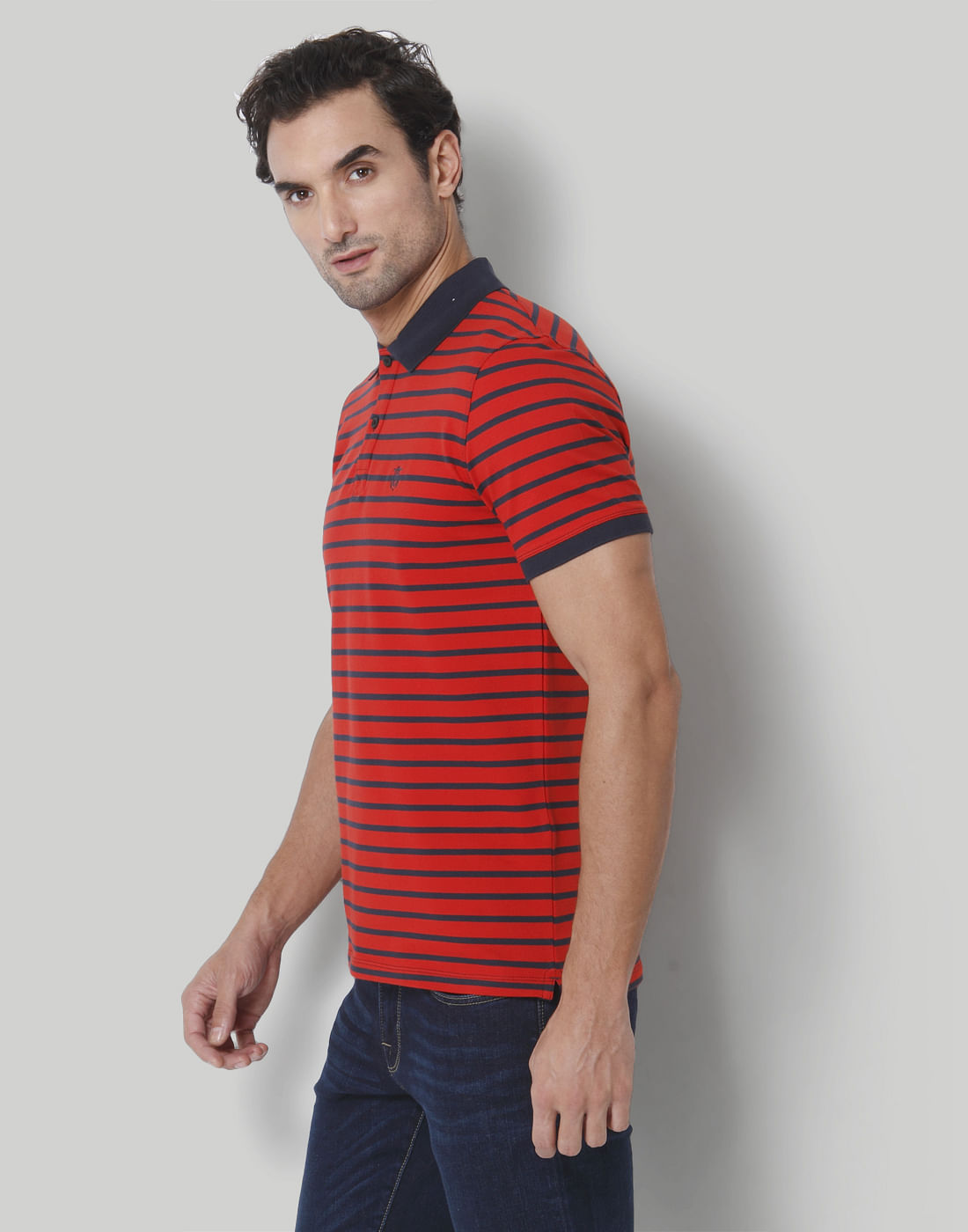 Red Striped Polo Neck T-Shirt