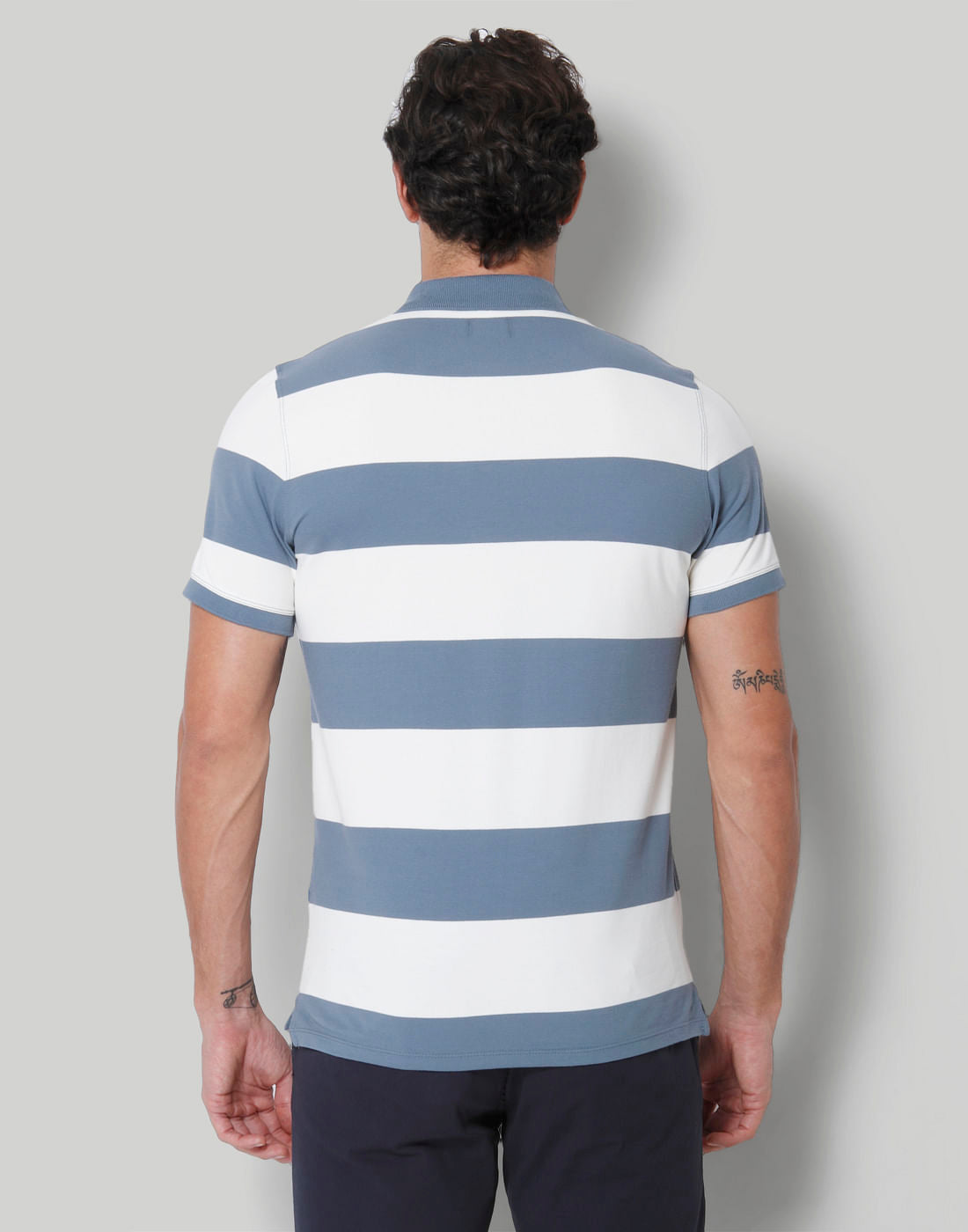 Blue Colourblocked Polo Neck T-Shirt
