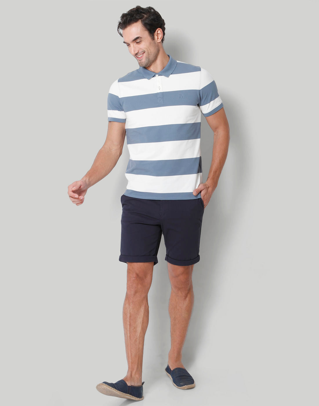Blue Colourblocked Polo Neck T-Shirt