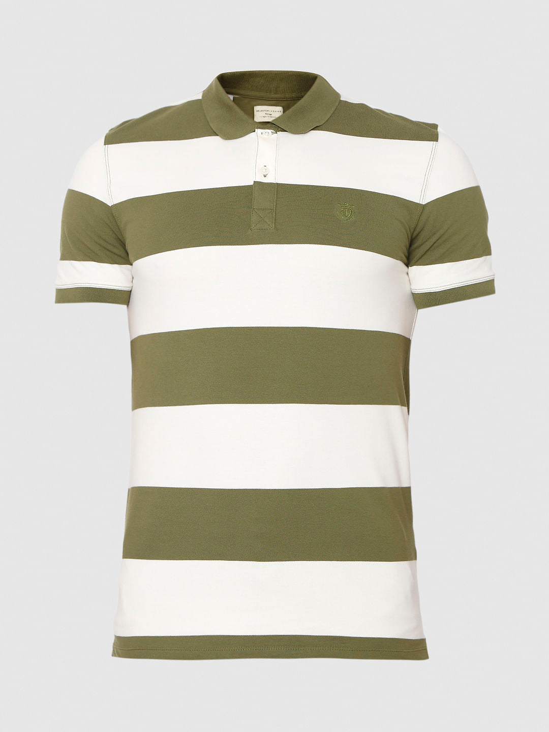 Green Striped Polo Neck T-Shirt