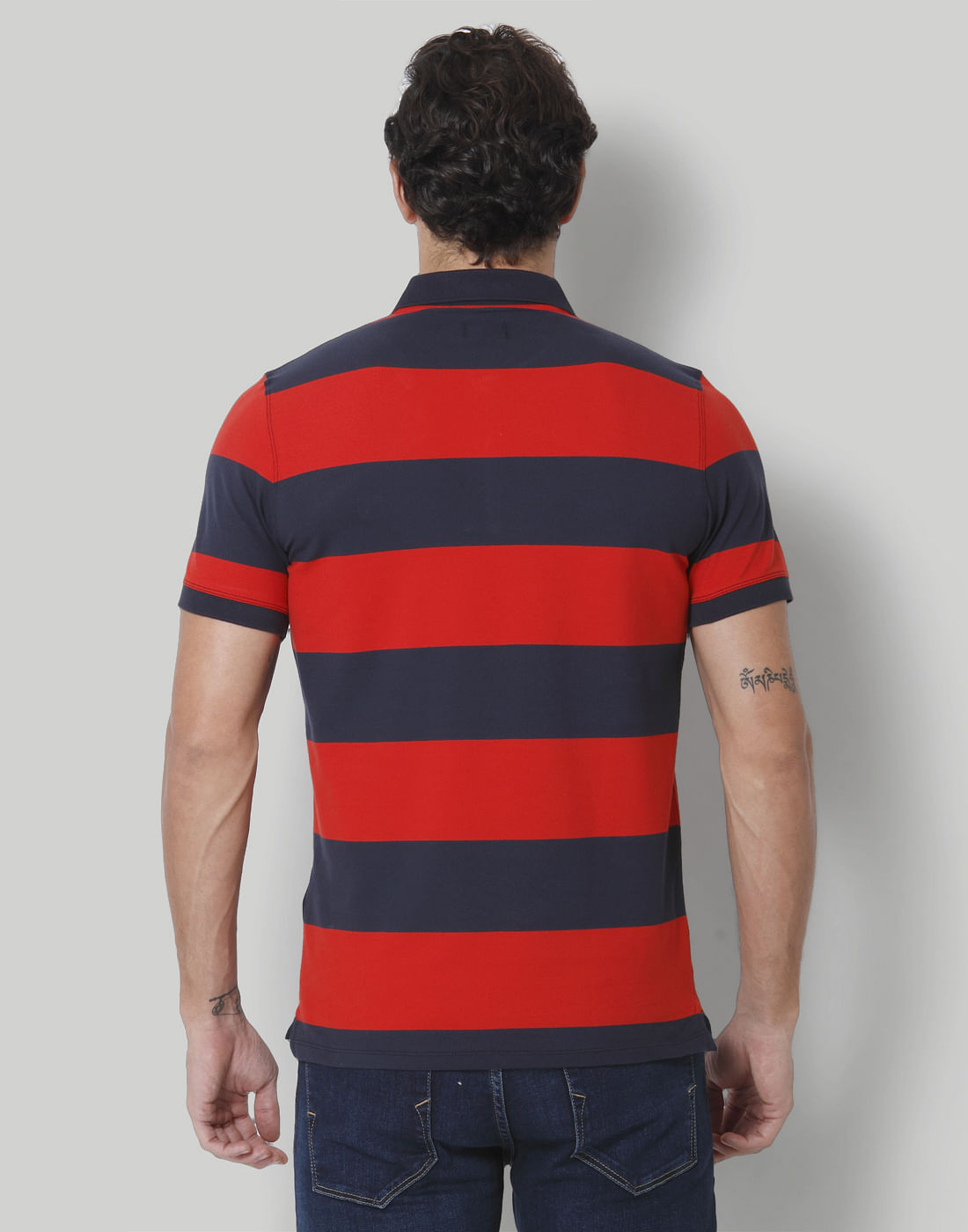 Blue Colourblocked Polo Neck T-Shirt