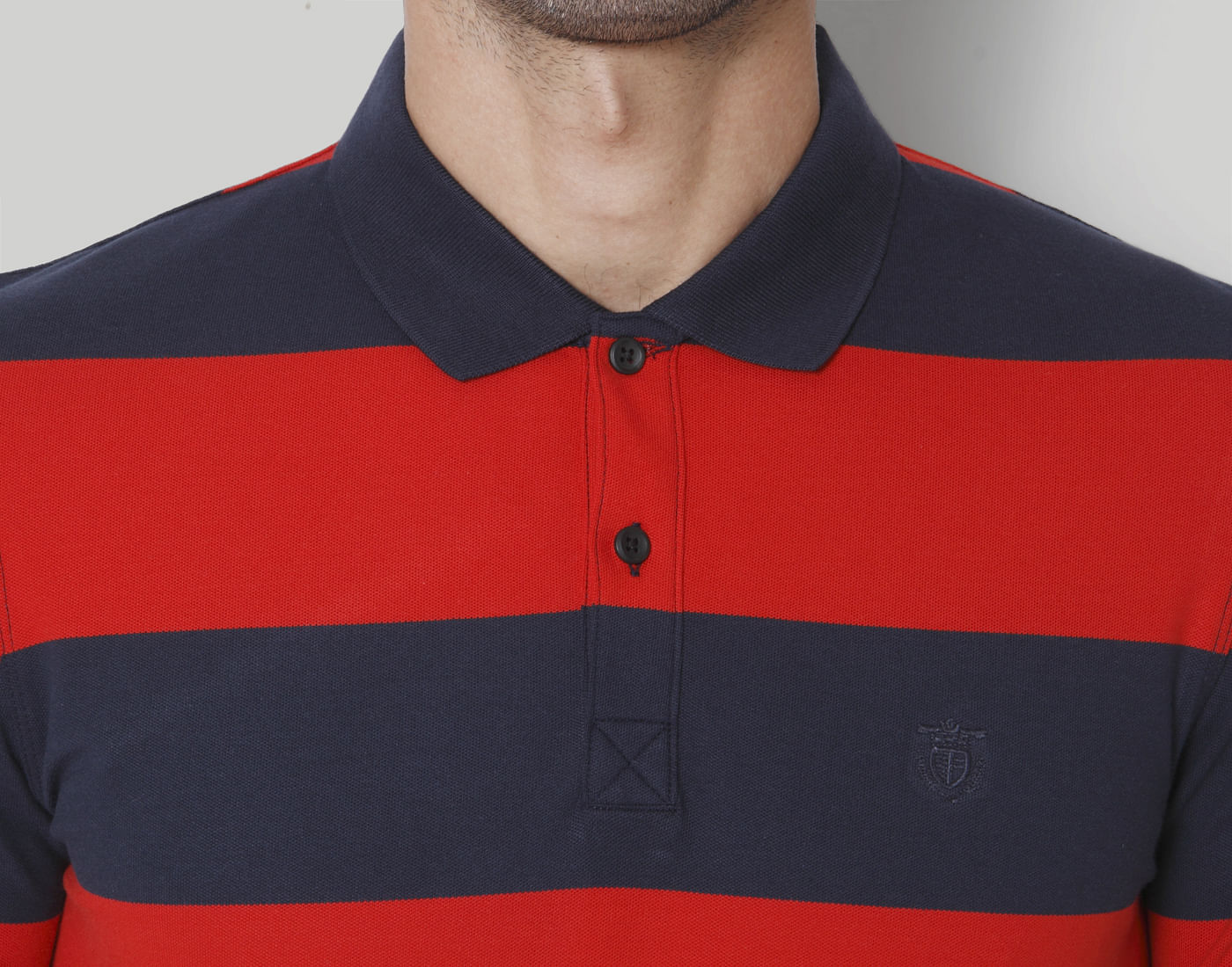 Blue Colourblocked Polo Neck T-Shirt