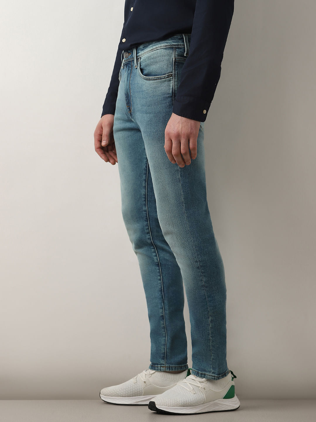 Blue Mid Rise Washed Slim Fit Jeans