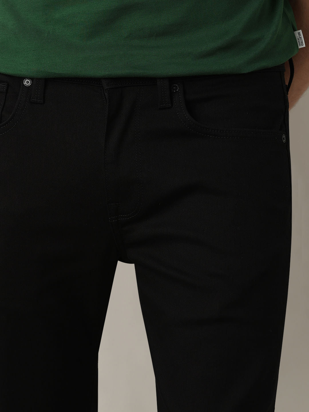 Black Mid Rise Leon Slim Fit Jeans