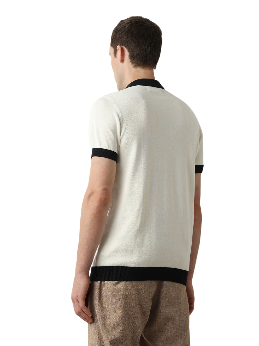 Beige Colourblocked Knitted Polo