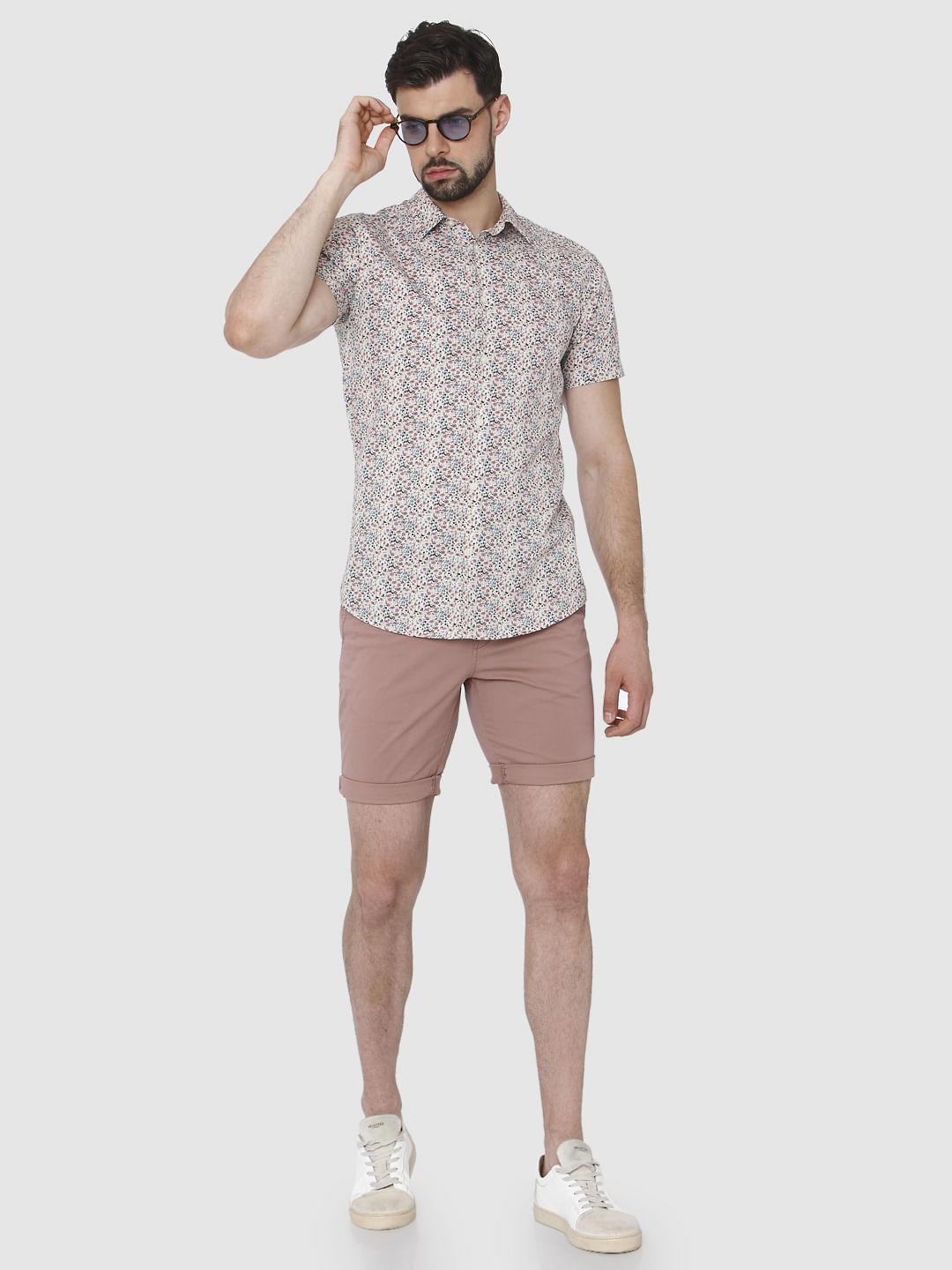 White All Over Print Short Sleeves Shirt