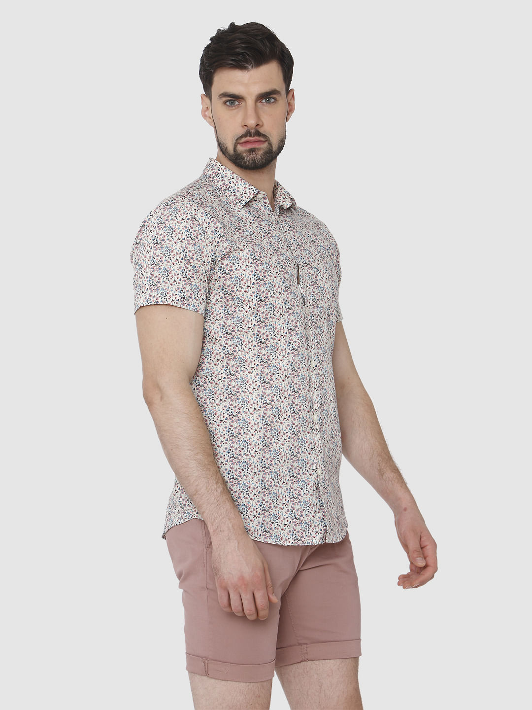 White All Over Print Short Sleeves Shirt